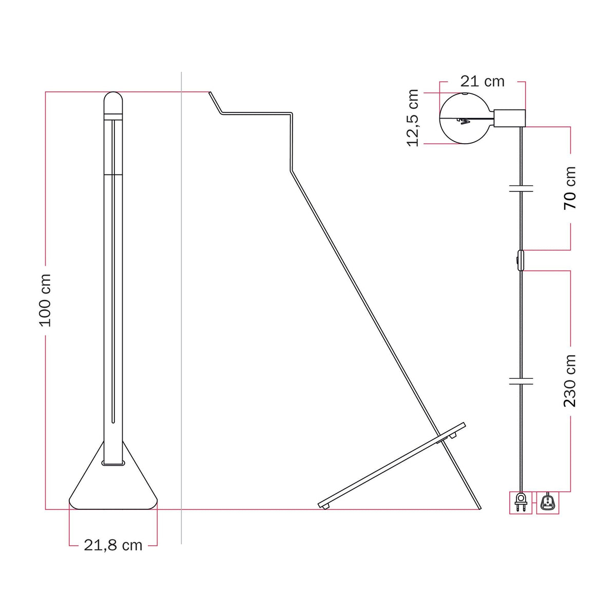 Lampada da terra inclinabile con lampadina LED G125 verniciata - Mario Talia - Blu
