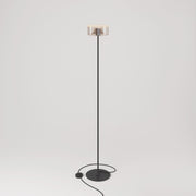 Lampada da terra MAG-Y con base metallica tonda e lampadina Ghost smoky - Nero