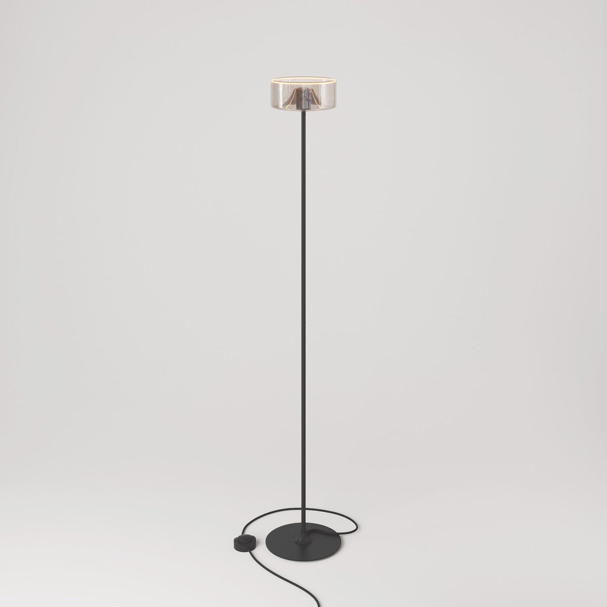 Lampada da terra MAG-Y con base metallica tonda e lampadina Ghost smoky - Nero