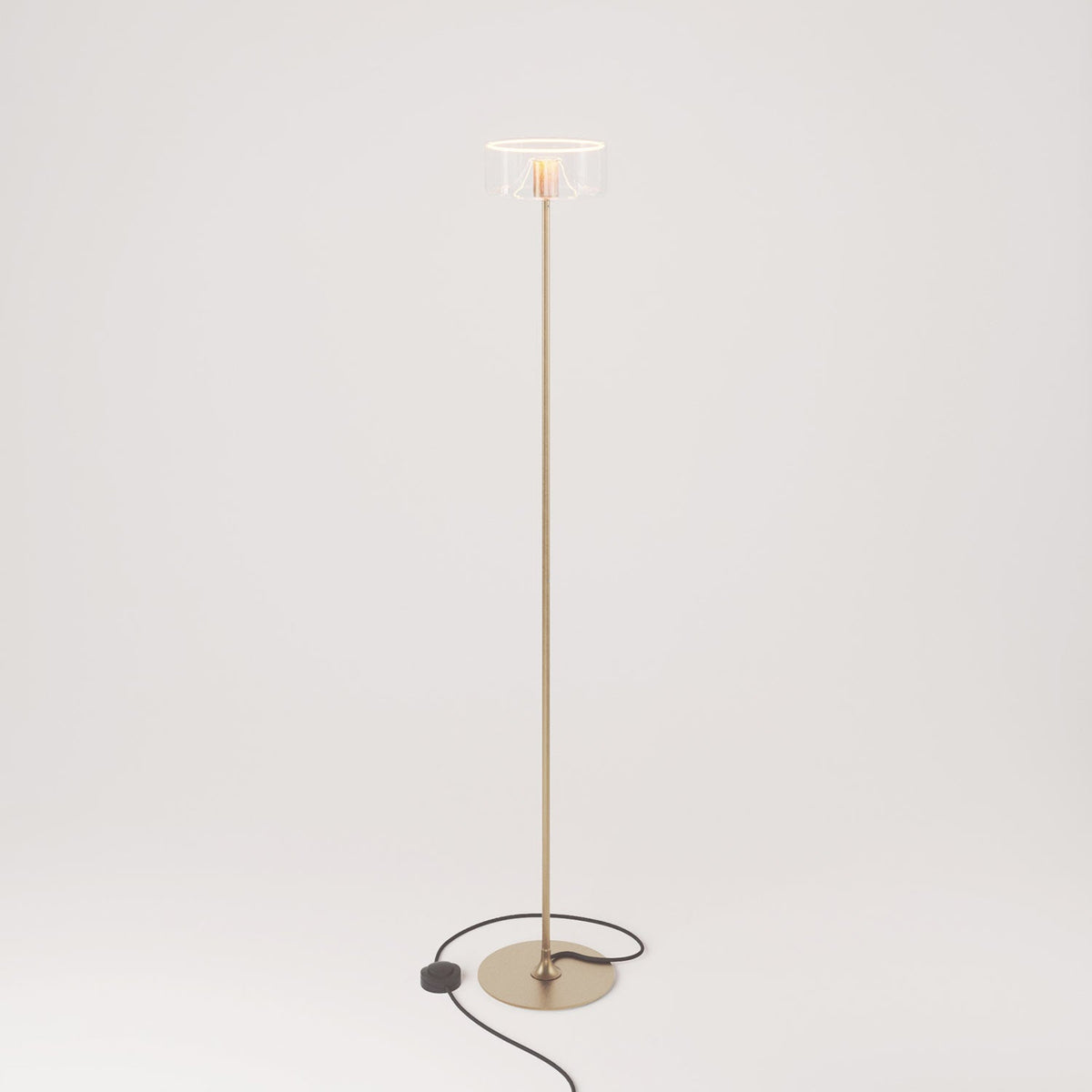 Lampada da terra MAG-Y con base metallica tonda e lampadina Ghost trasparente - Bronzo satinato