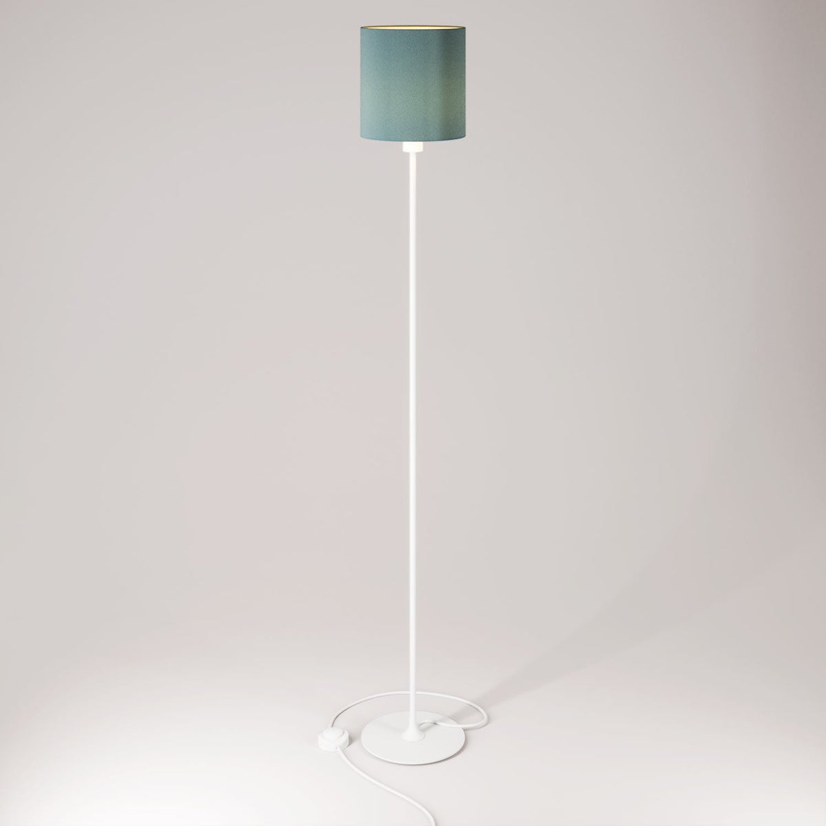 Lampada da terra MAG-Y con base metallica tonda e paralume Cilindro M - Bianco opaco