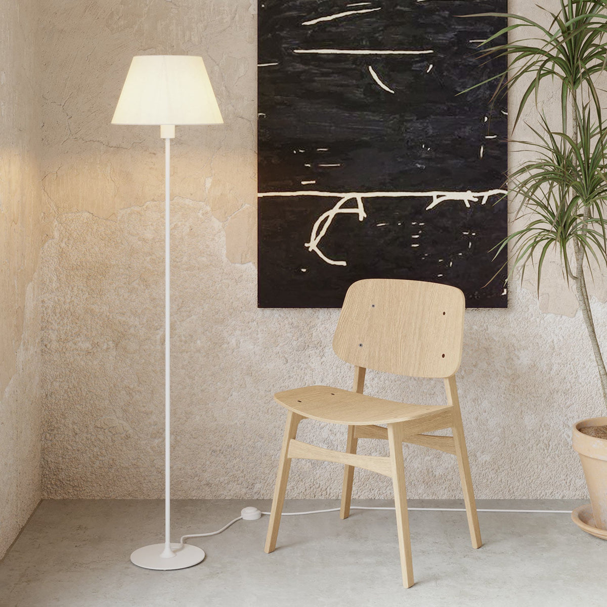 Lampada da terra MAG-Y con base metallica tonda e paralume Impero M - Bianco opaco