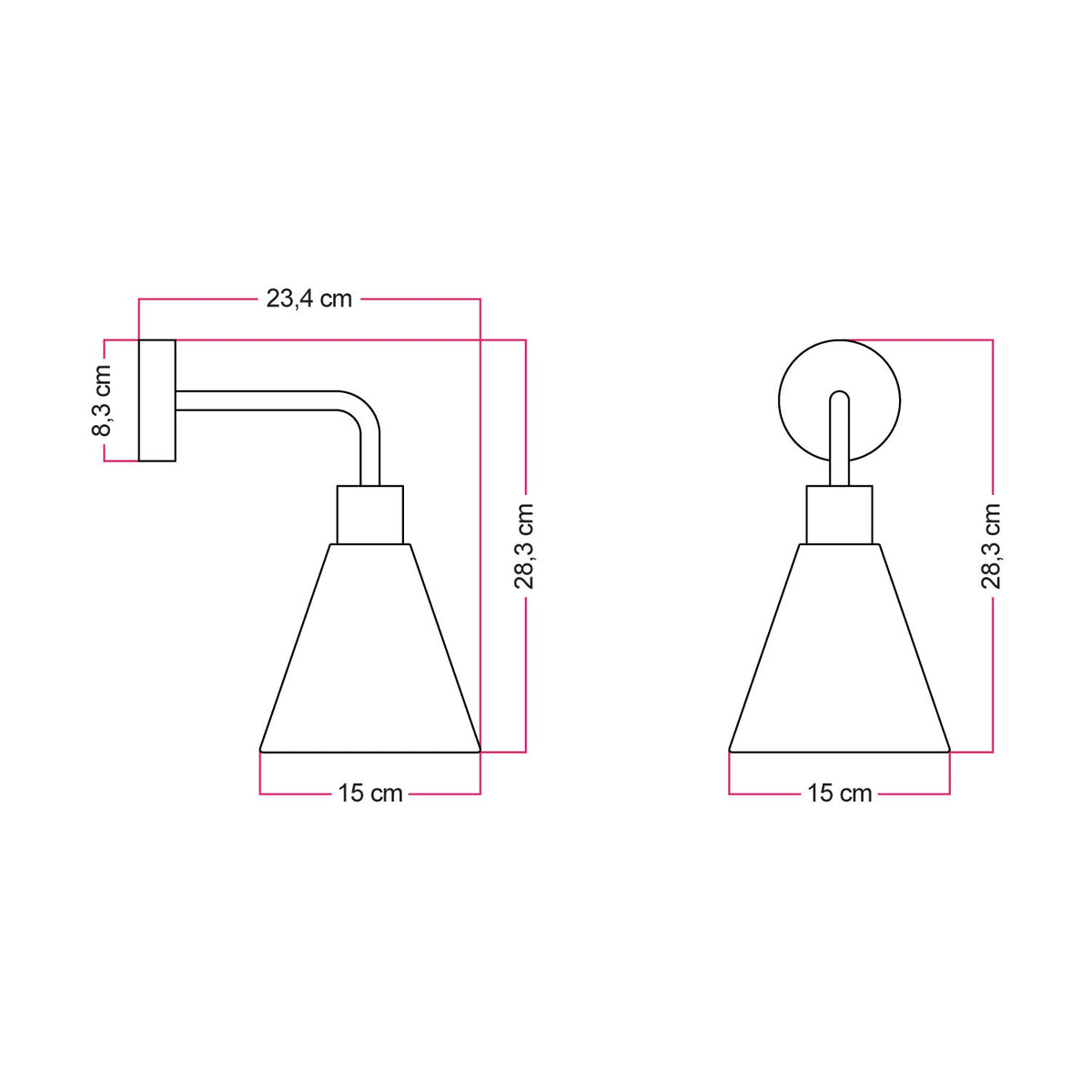 Lampada Fermaluce con paralume conico in legno ed estensione curva - Rame satinato