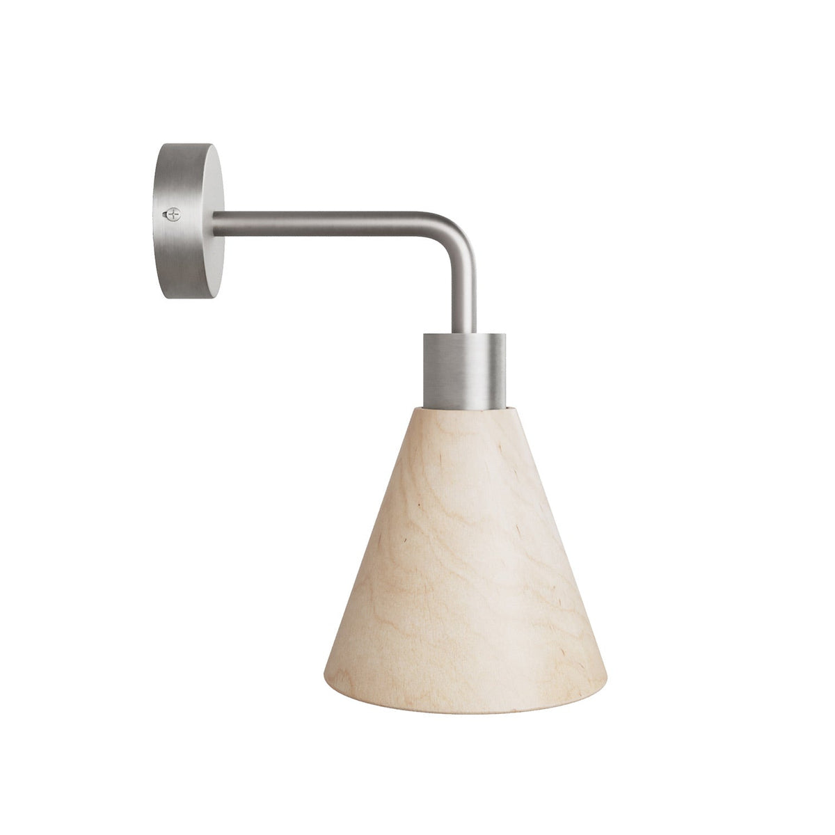 Lampada Fermaluce con paralume conico in legno ed estensione curva - Titanio satinato