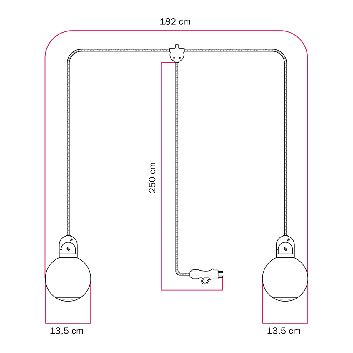Lampada plug-in da esterno Modulair IP65 a 2 cadute con paralumi infrangibili Unbreak-a-Ball e cavo SN06