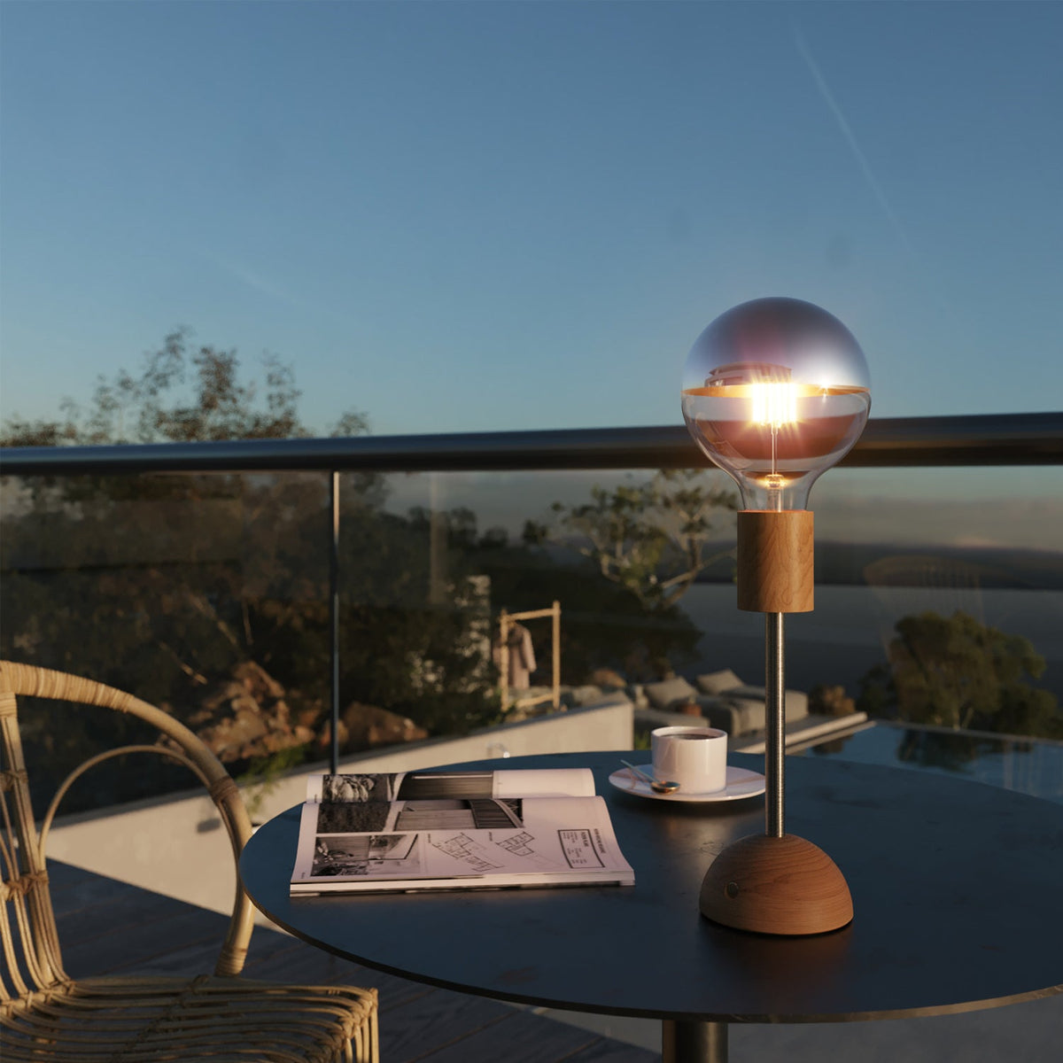Lampada portatile e ricaricabile Cabless02 con lampadina globo mezza sfera argento - Neutro