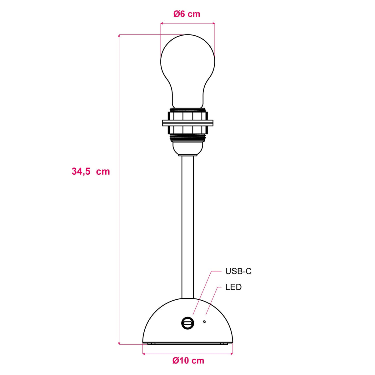Lampada portatile e ricaricabile Cabless12 con lampadina a goccia e predisposizione per paralume - Neutro
