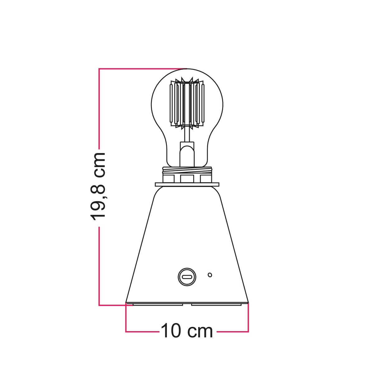 Lampada portatile ricaricabile Cabless11 con lampadina a goccia e predisposizione per paralume - Nero