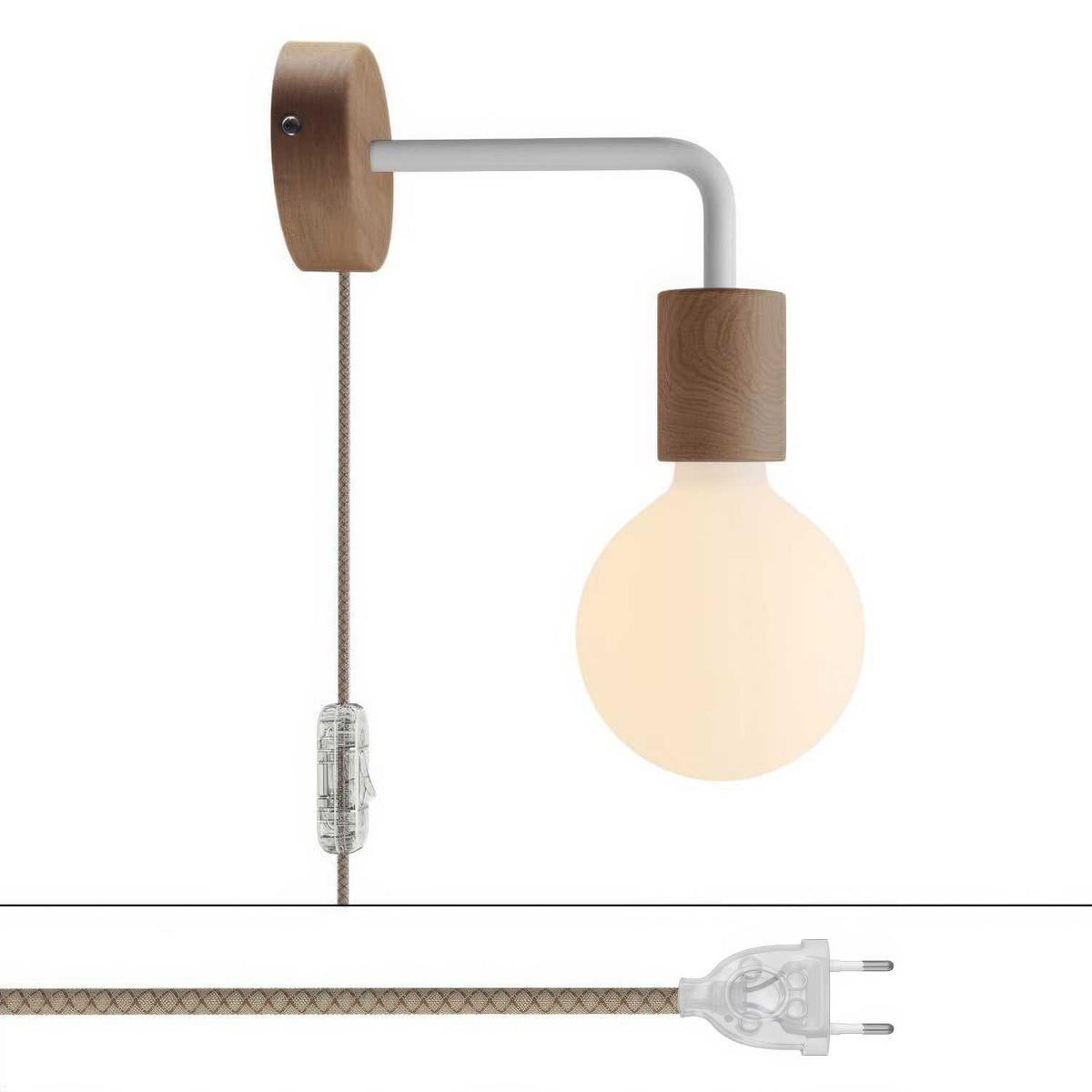 Lampada Spostaluce in legno con estensione curva - Neutro