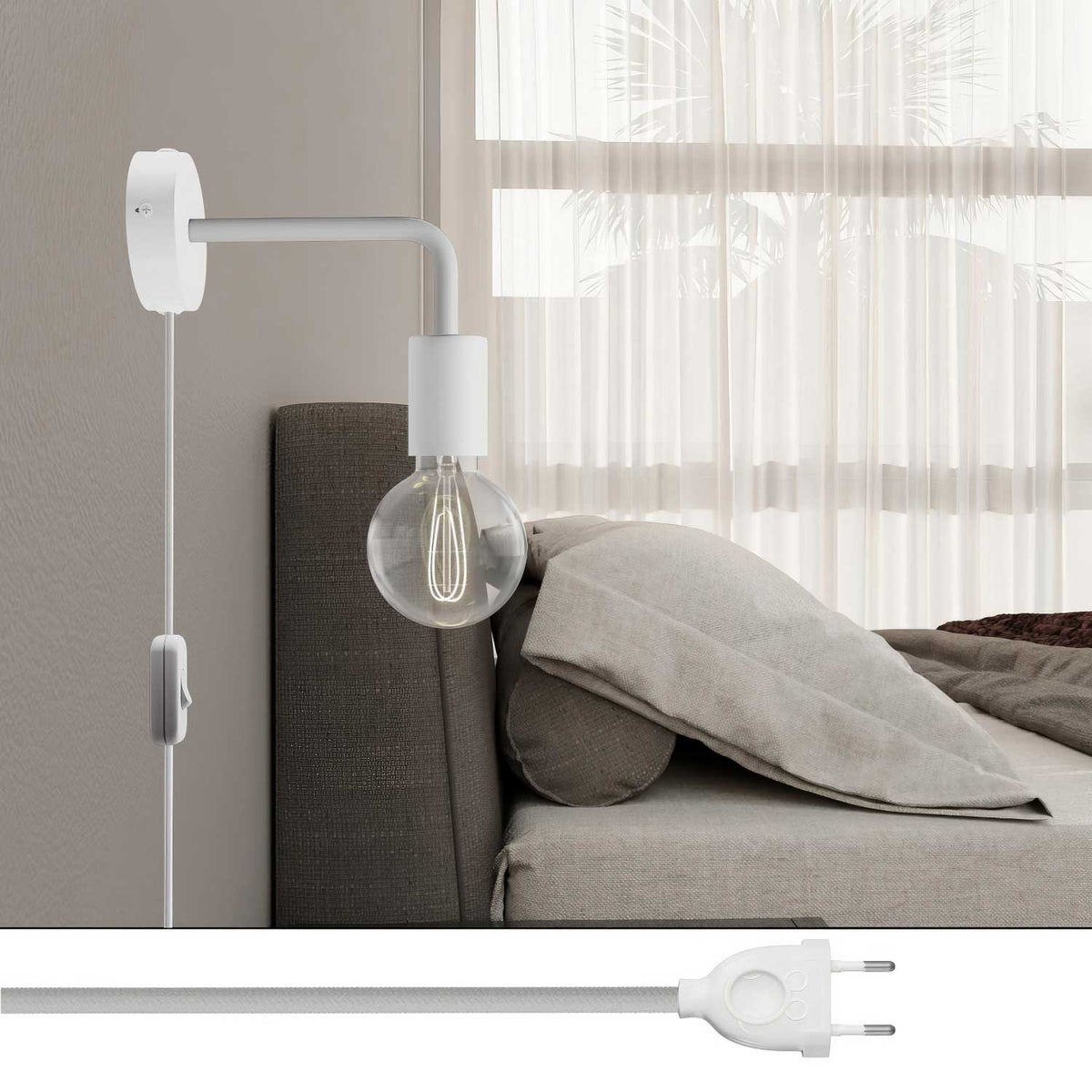 Lampada Spostaluce in metallo con estensione curva - Bianco