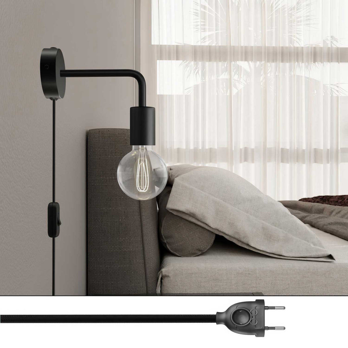 Lampada Spostaluce in metallo con estensione curva - Nero