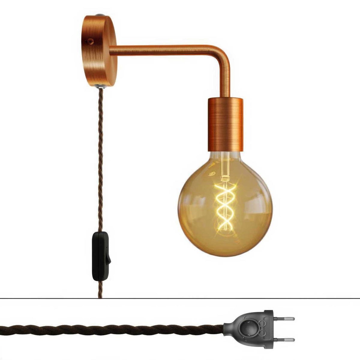 Lampada Spostaluce in metallo con estensione curva - Rame satinato