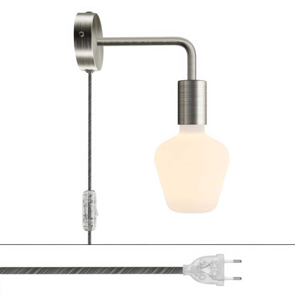 Lampada Spostaluce in metallo con estensione curva - Titanio satinato