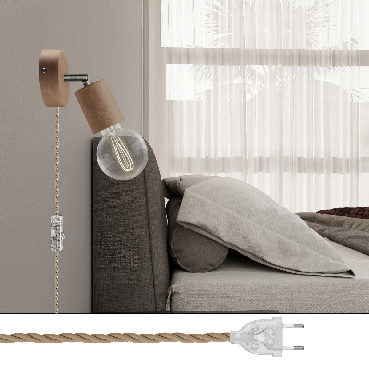 Lampada Spostaluce Snodo orientabile in legno - Neutro