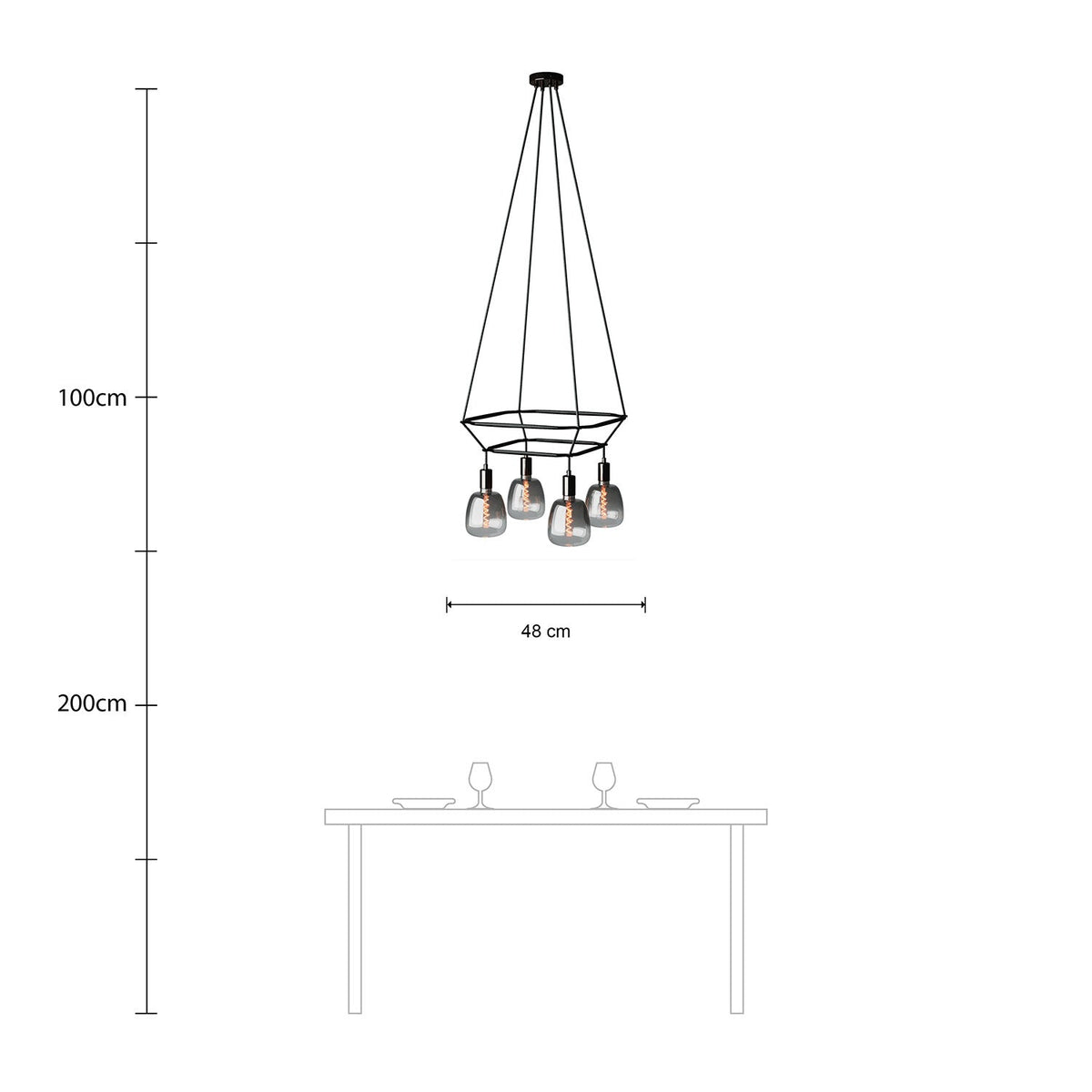 Lampadario 2 Cage a 4 cadute Bona Pastel - Nero perla