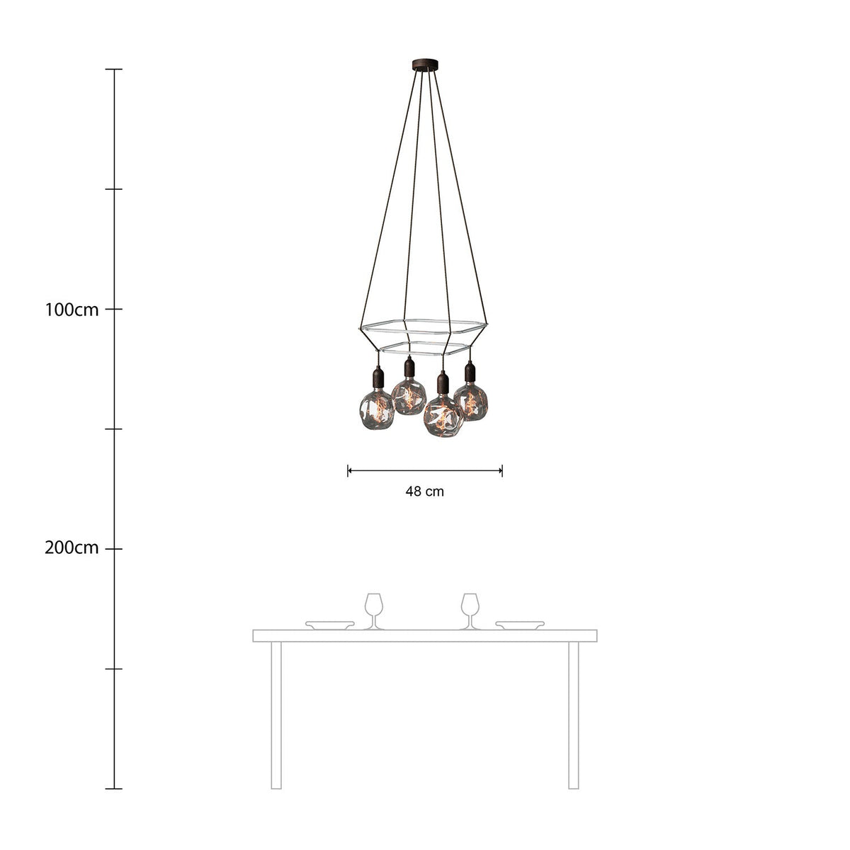 Lampadario 2 Cage a 4 cadute Globo Bumped - Effetto Wengé