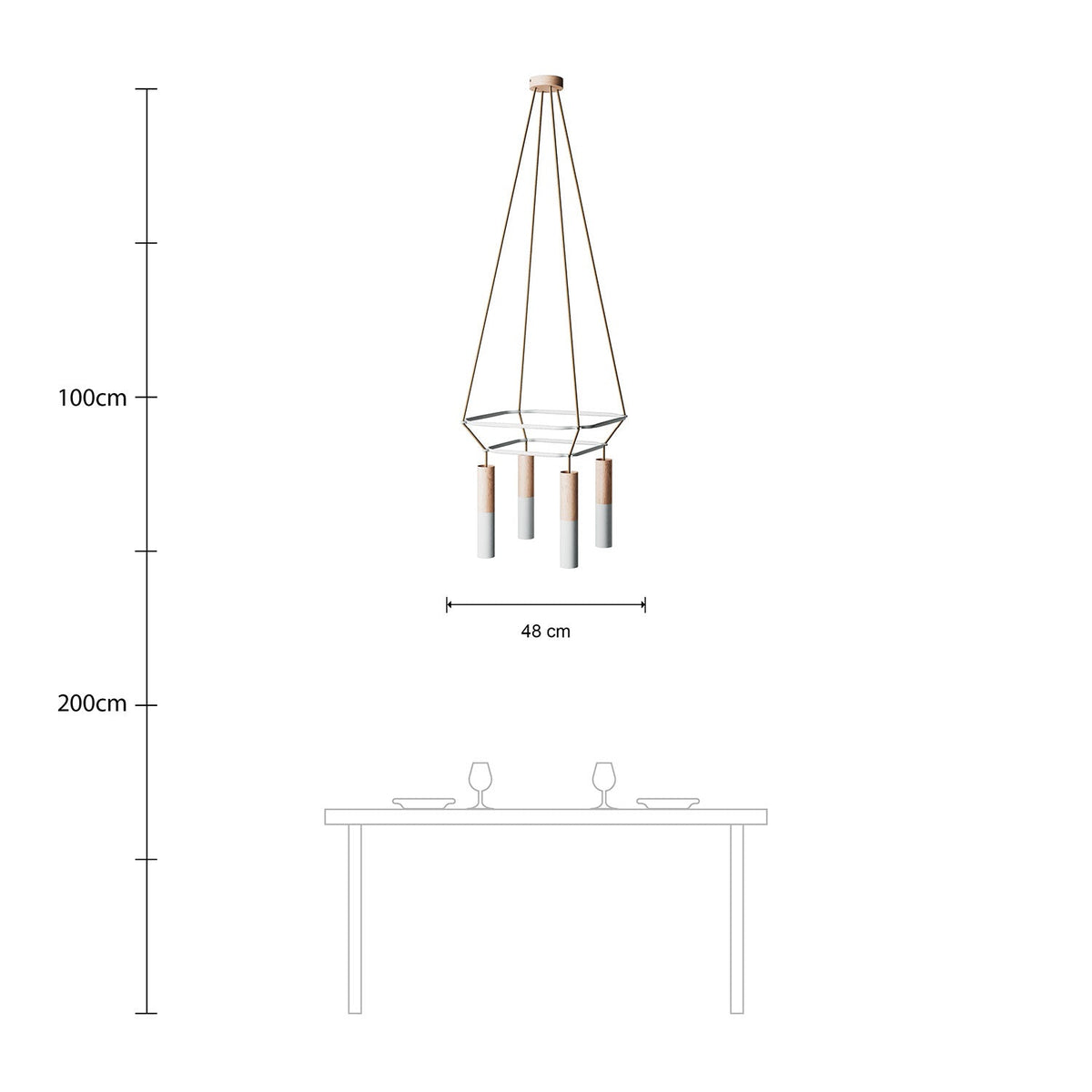 Lampadario 2 Cage a 4 cadute Tub-E14 Doppio - Bianco opaco