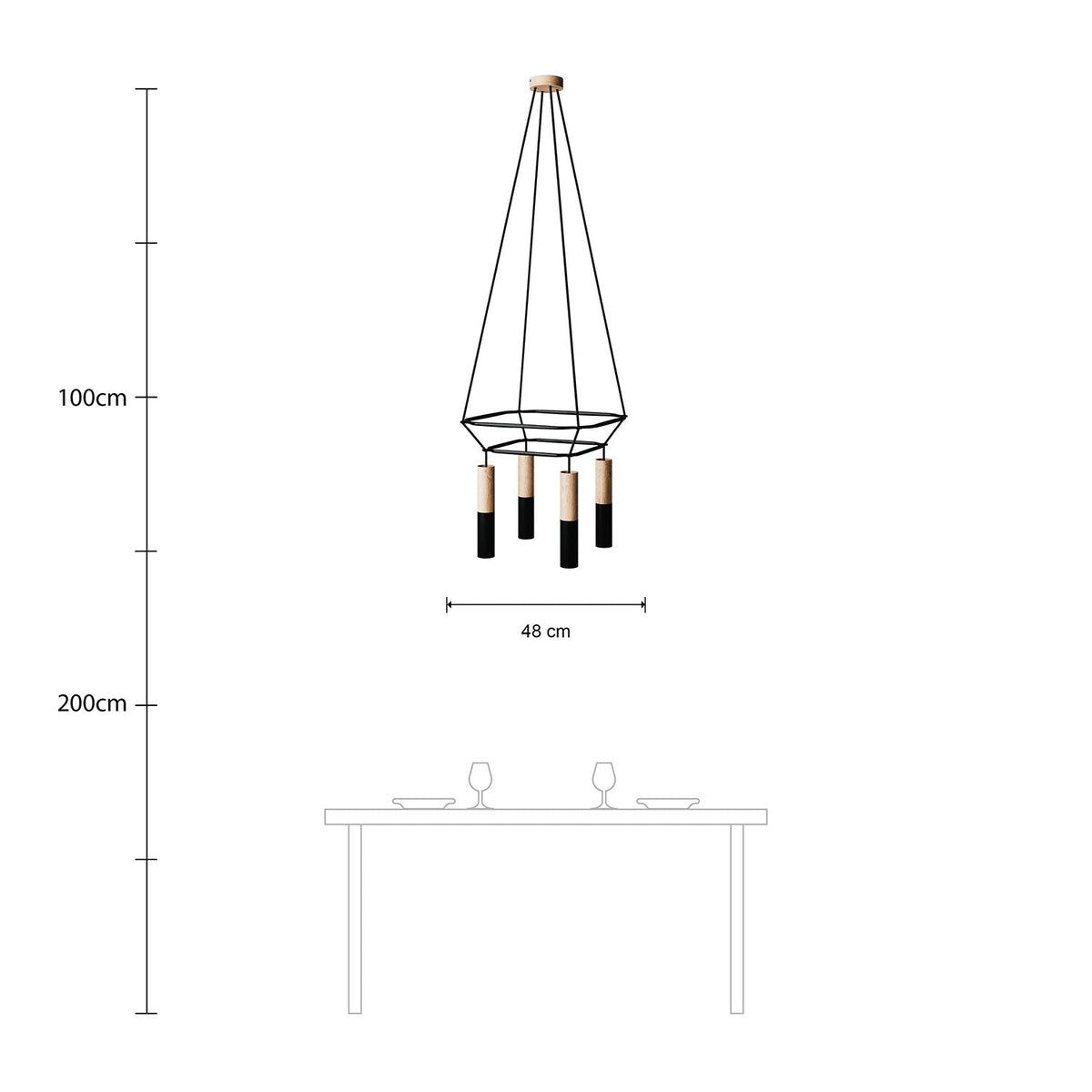 Lampadario 2 Cage a 4 cadute Tub-E14 Doppio - Nero
