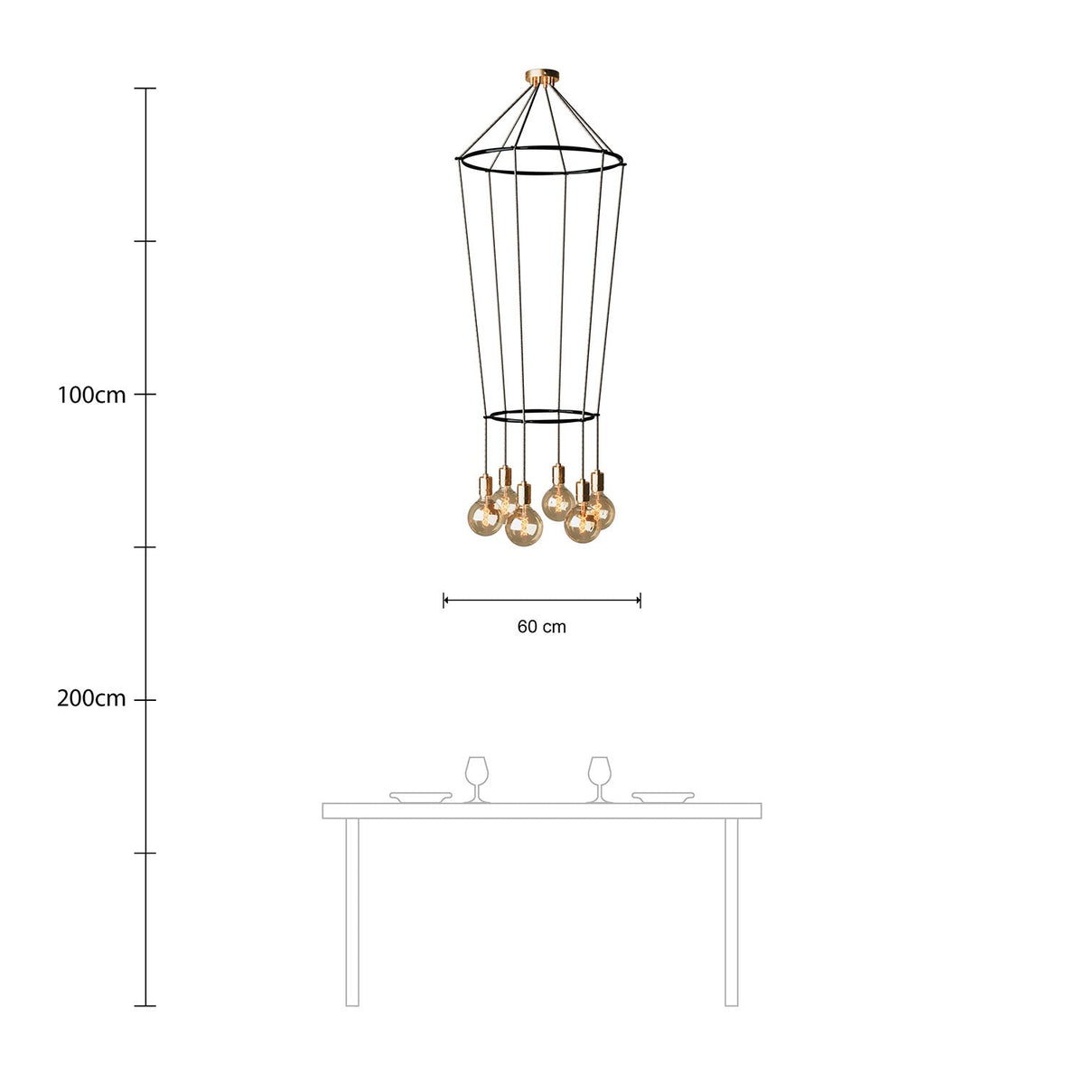 Lampadario 2 Cage a 6 cadute Globo - Ottone