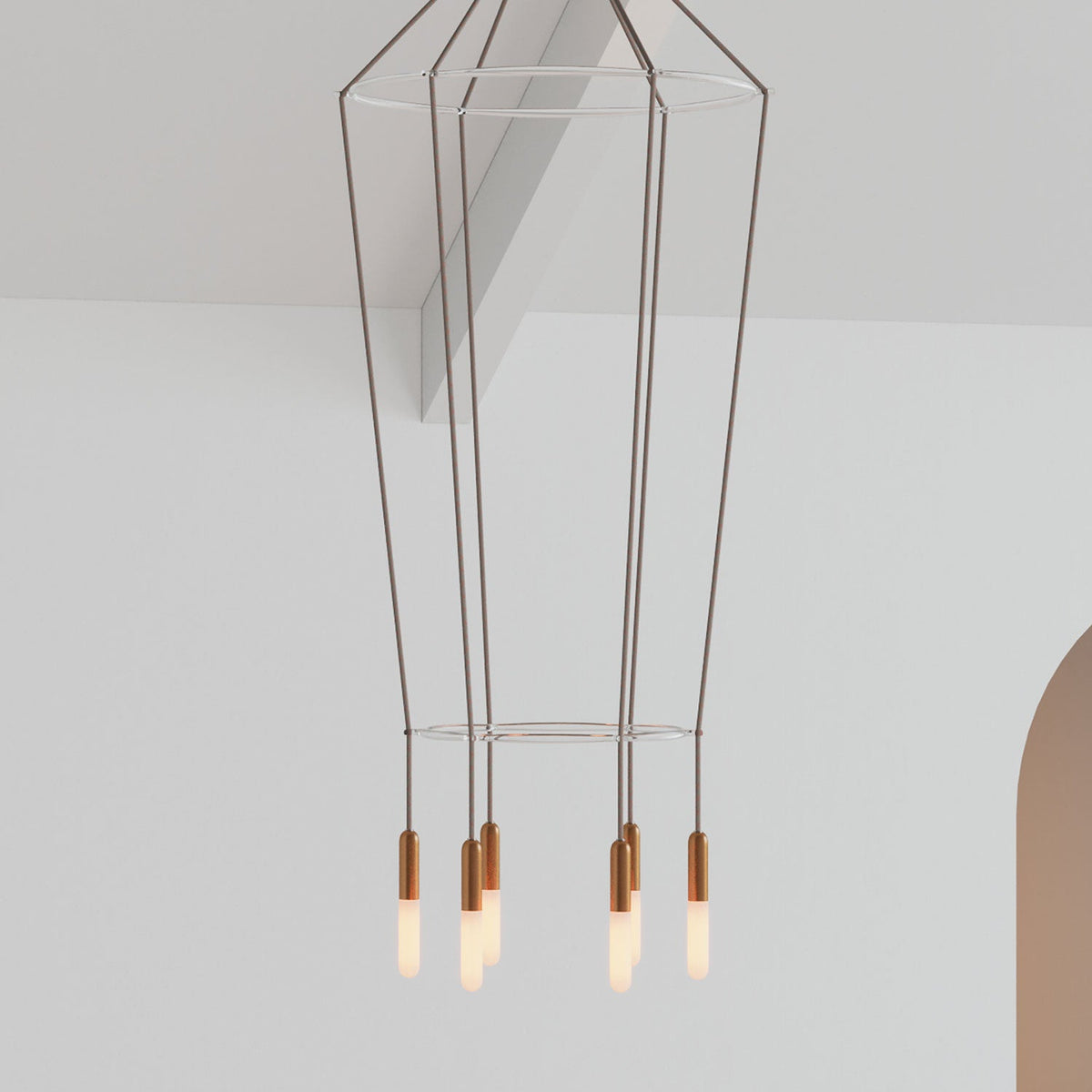 Lampadario 2 Cage a 6 cadute P-Light - Rame satinato