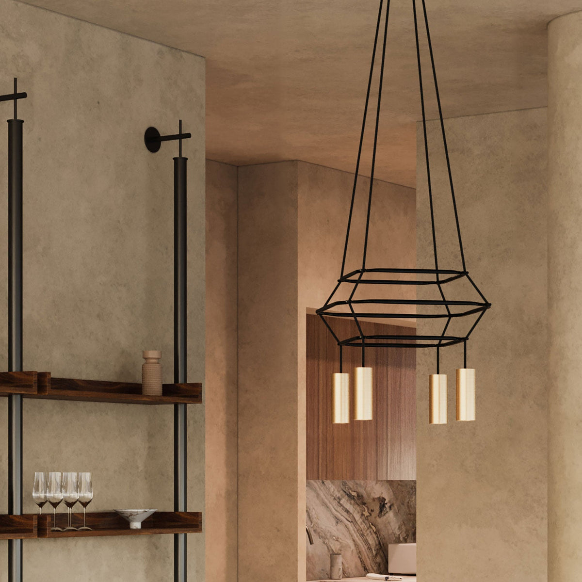 Lampadario 3 Cage a 4 cadute Tub-E14 - Bronzo satinato