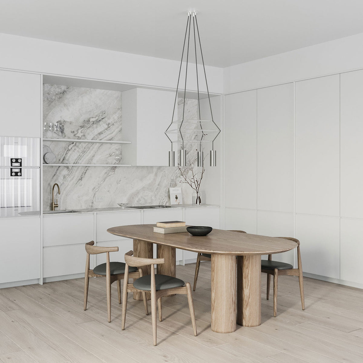 Lampadario 3 Cage a 4 cadute Tub-E14 - Titanio satinato