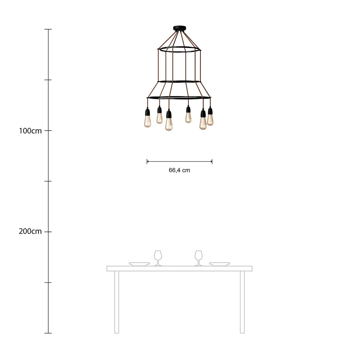 Lampadario 3 Cage a 6 cadute Edison ST64 - Nero