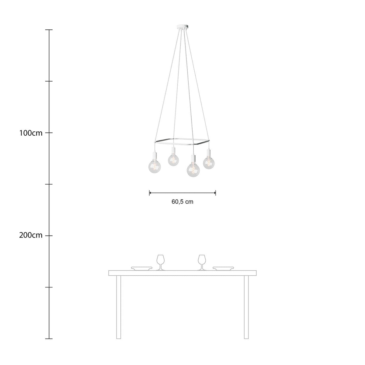 Lampadario Cage a 4 cadute Globo - Bianco opaco
