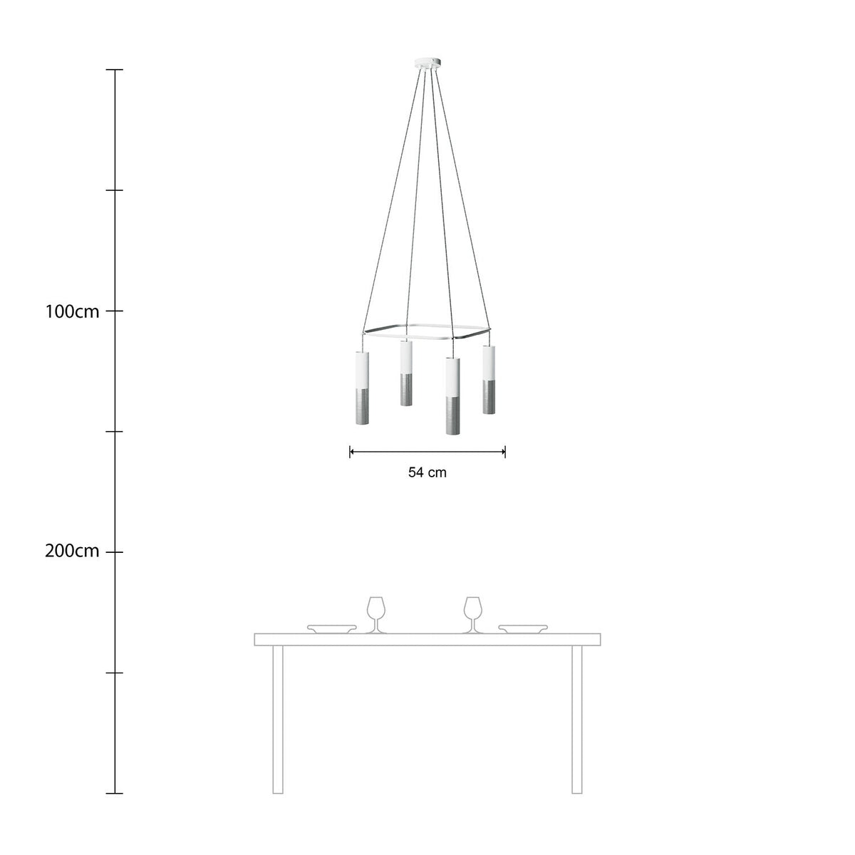 Lampadario Cage a 4 cadute Tub-E14 Doppio - Bianco opaco