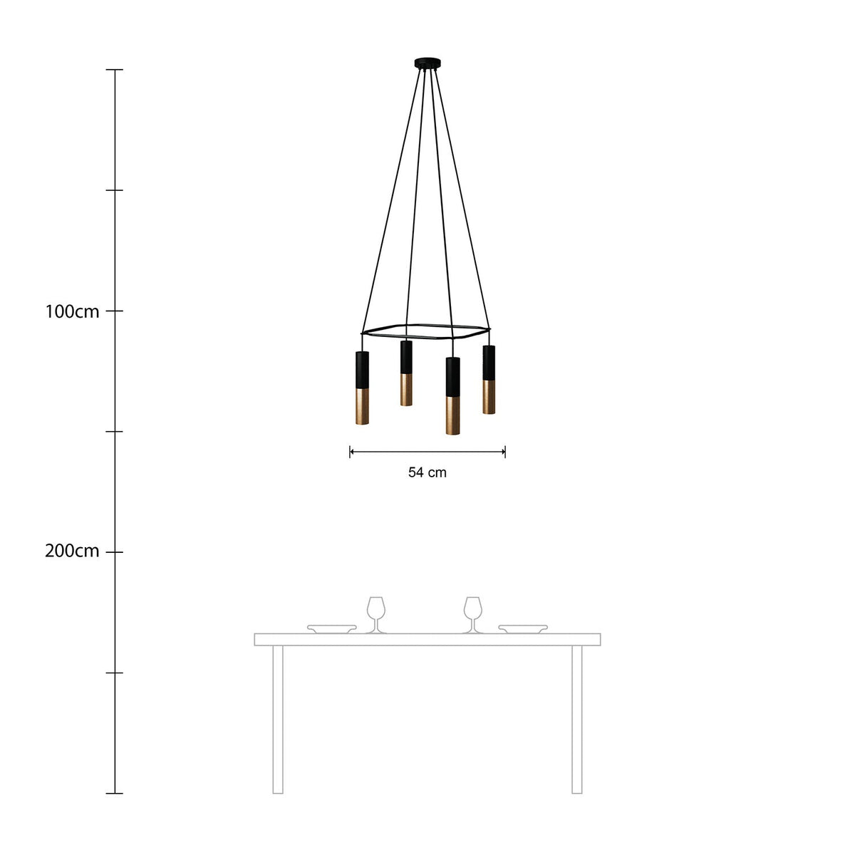 Lampadario Cage a 4 cadute Tub-E14 Doppio - Nero