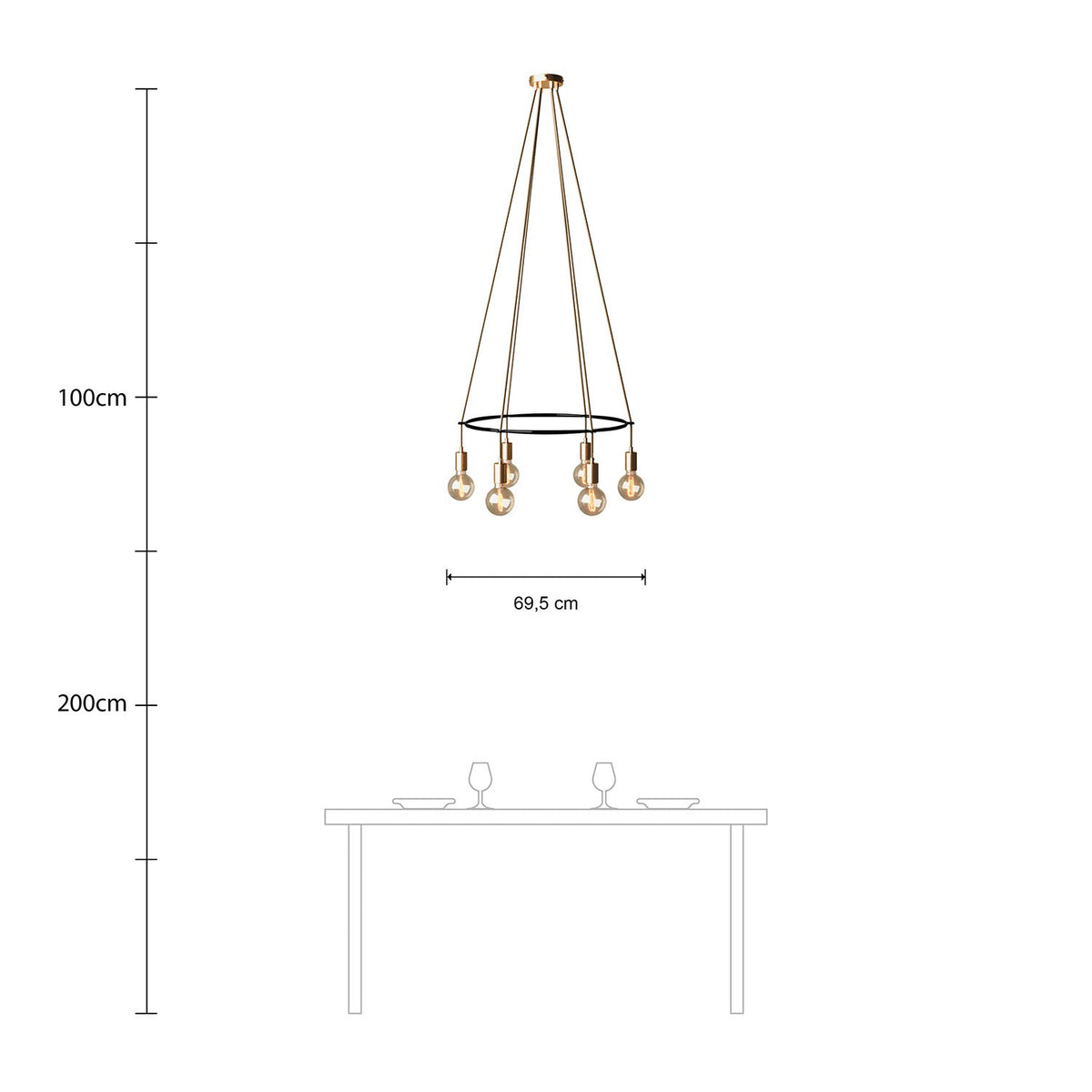 Lampadario Cage a 6 cadute Globo - Bronzo satinato