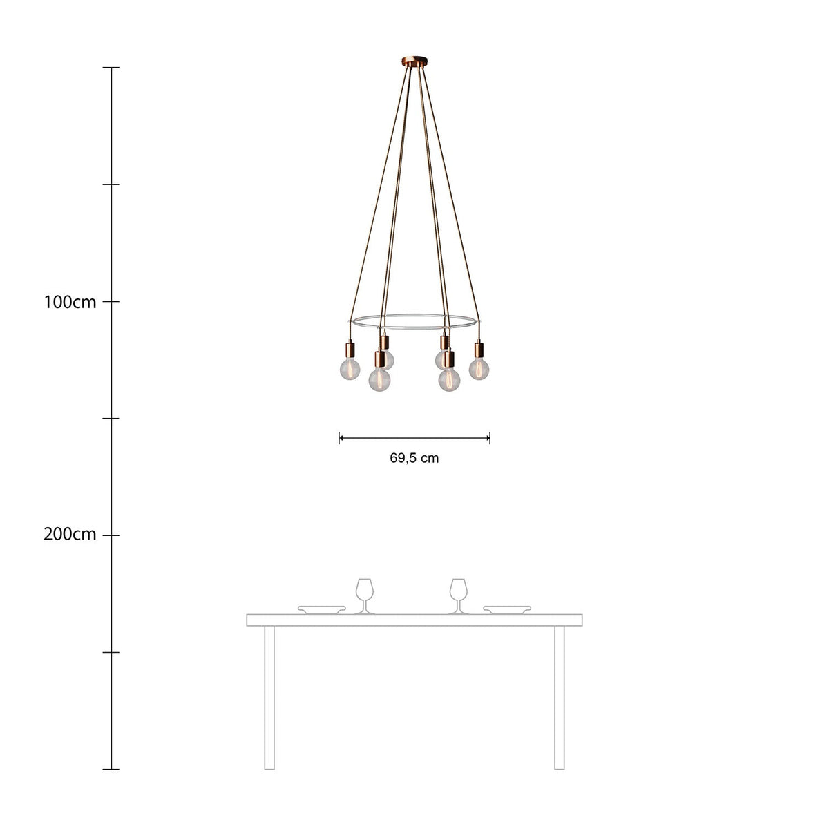 Lampadario Cage a 6 cadute Globo - Rame satinato