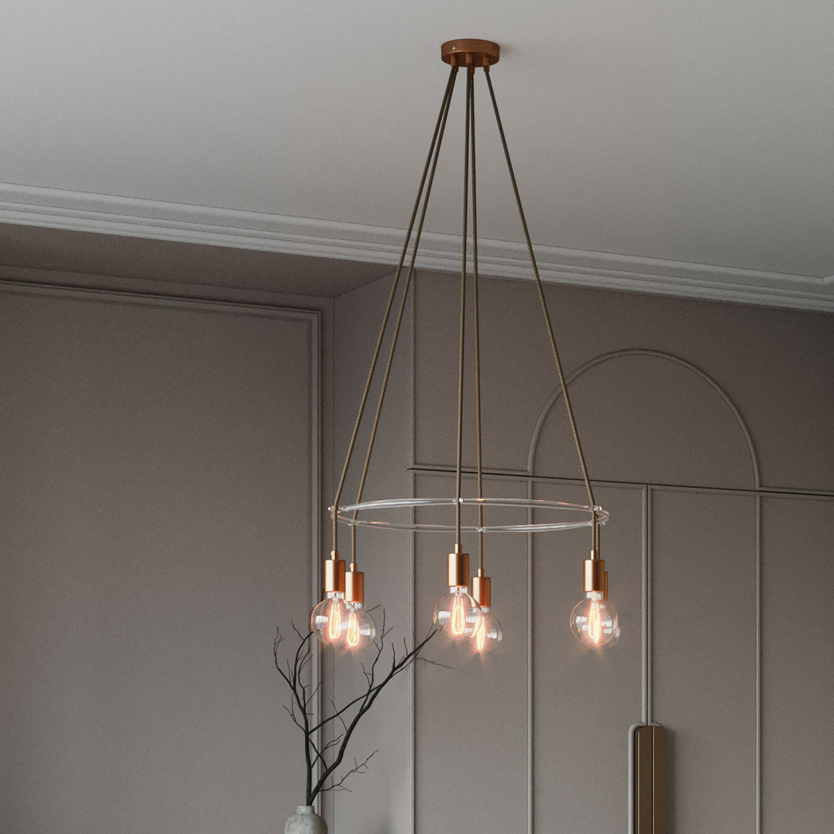 Lampadario Cage a 6 cadute Globo - Rame satinato