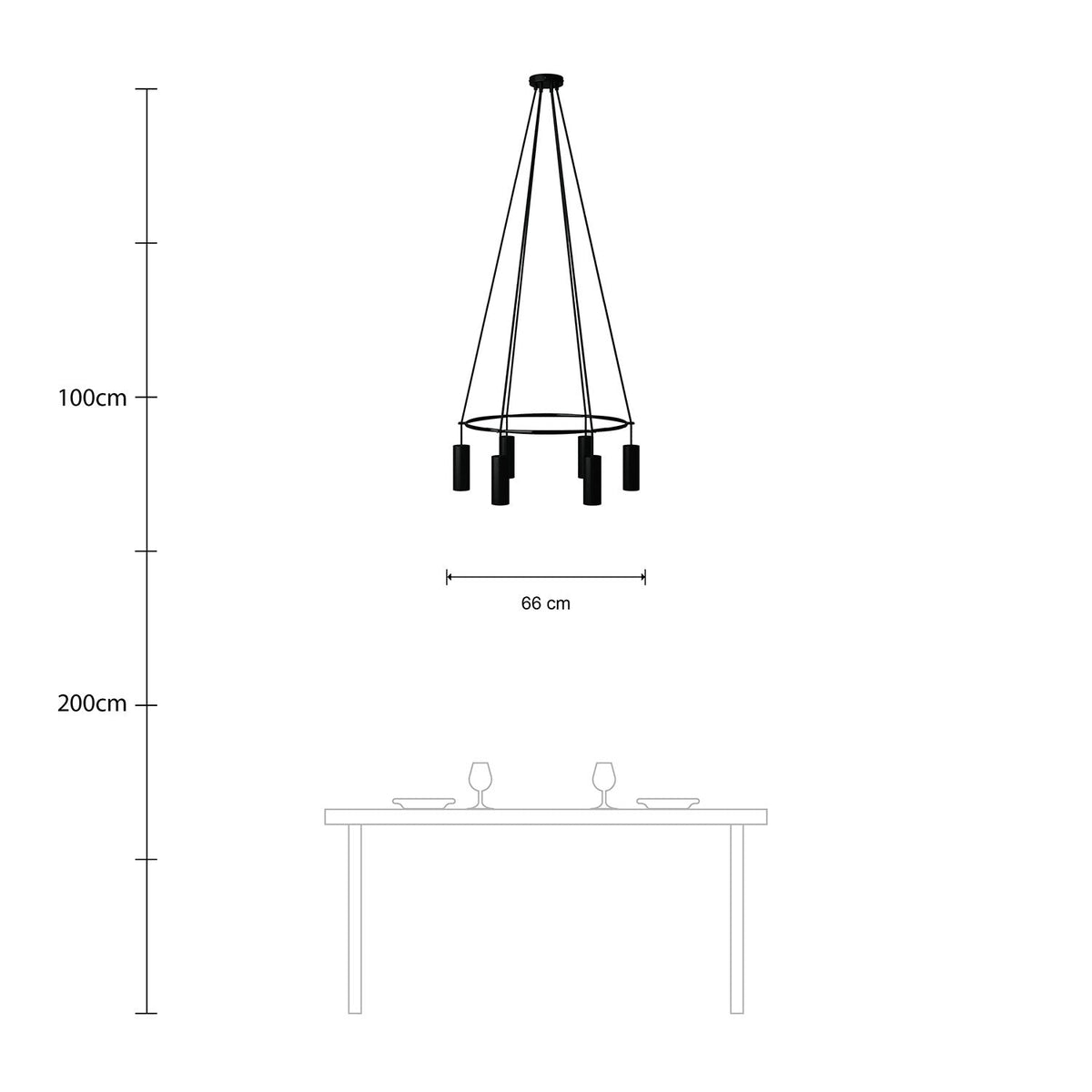 Lampadario Cage a 6 cadute Tub-E14 - Nero