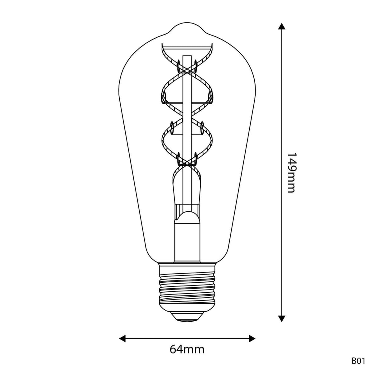 Lampadina LED Dorata Linea 5V filamento a spirale Edison ST64 1,3W 80Lm E27 2500K Dimmerabile - B01