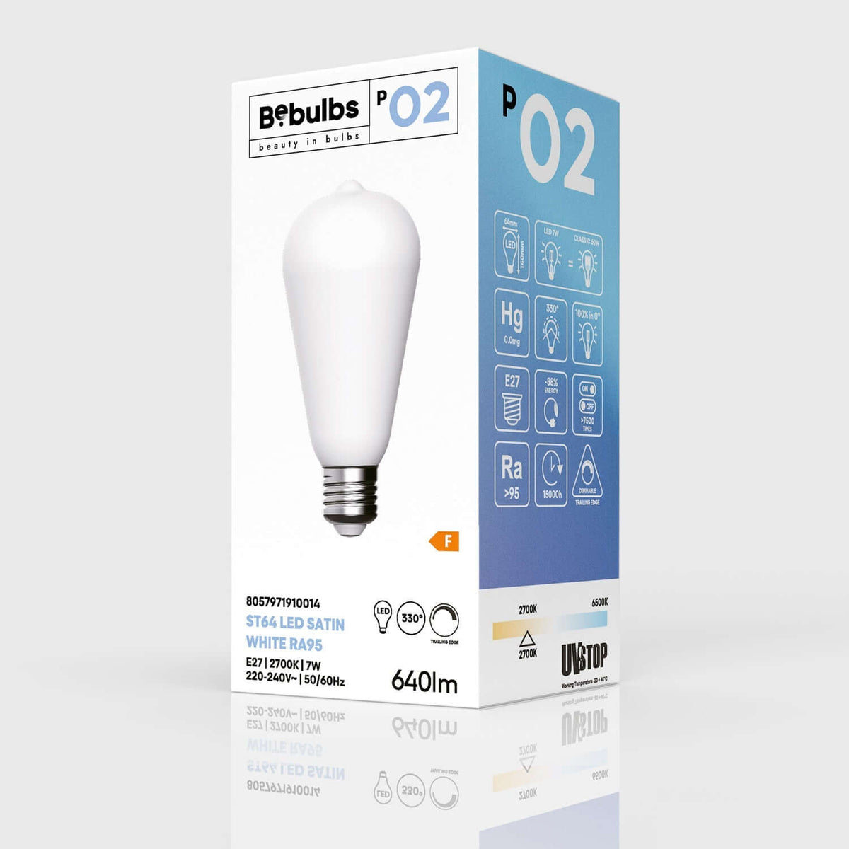 Lampadina LED Effetto Porcellana CRI 95 ST64 7W 640Lm E27 2700K Dimmerabile - P02