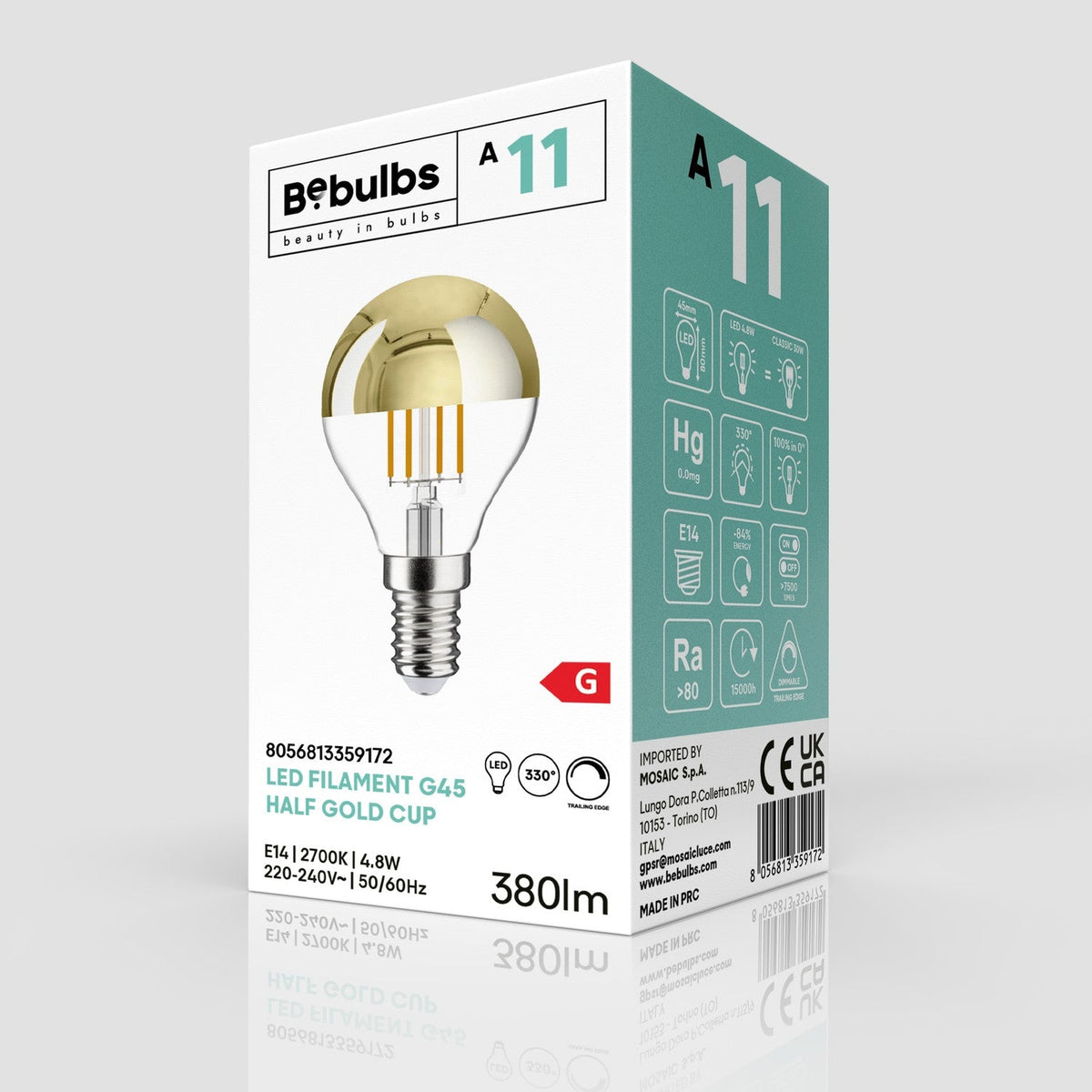 Lampadina LED Mezza Sfera Oro Mini Globo G45 4,8W 380Lm E14 2700K Dimmerabile - A11