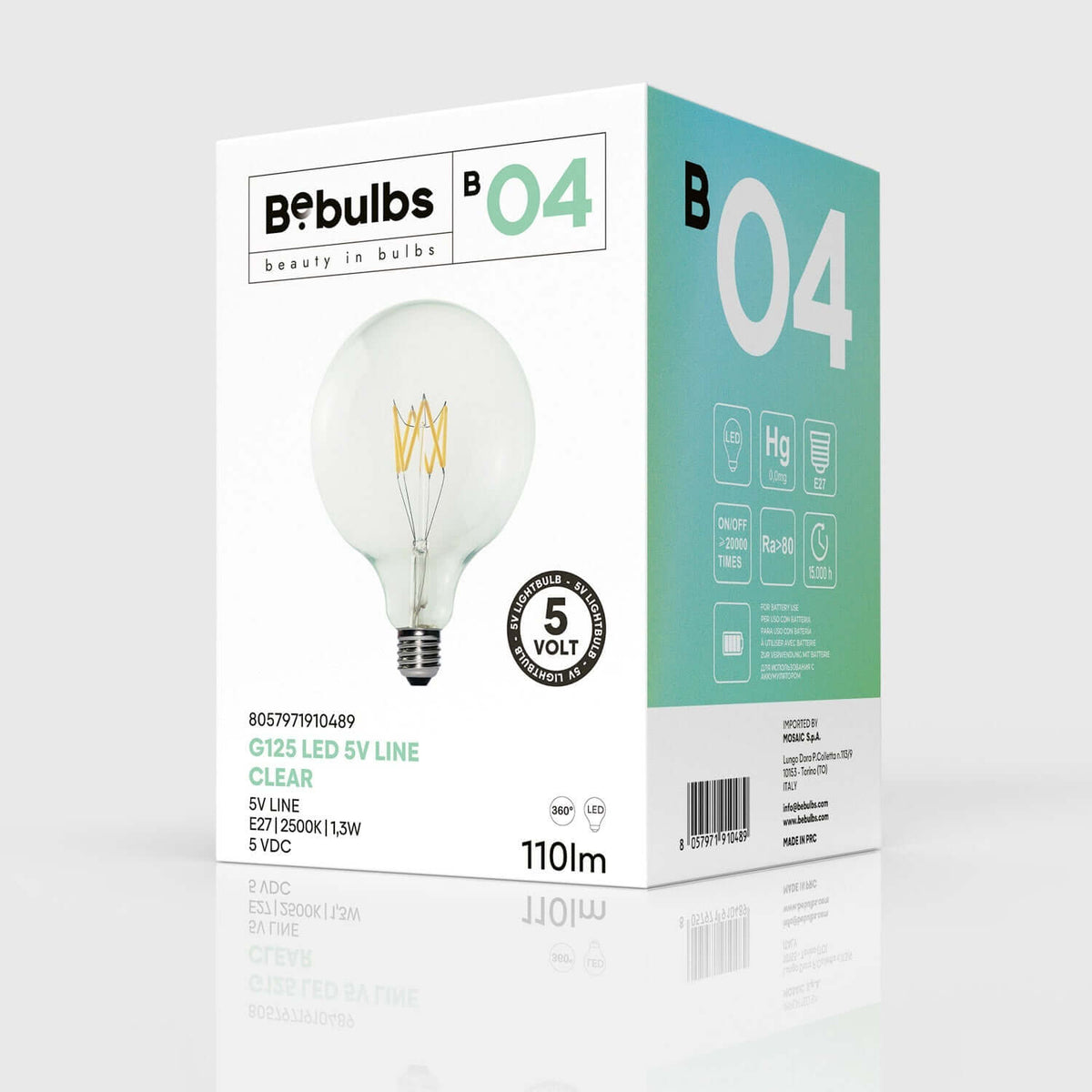 Lampadina LED Trasparente Linea 5V filamento corto Globo G125 1,3W 110Lm E27 2500K Dimmerabile - B04