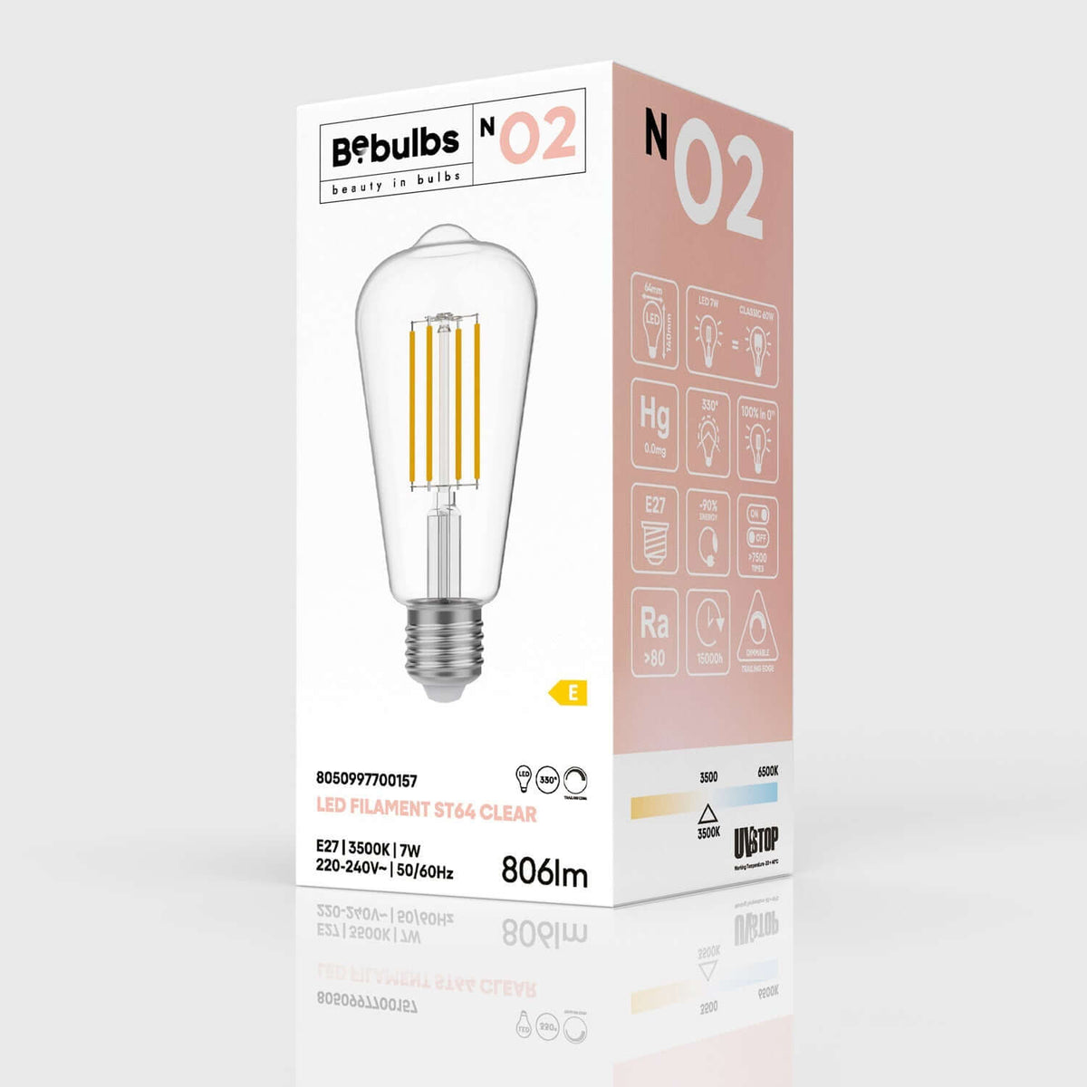 Lampadina LED Trasparente Edison ST64 7W 806Lm E27 3500K Dimmerabile - N02