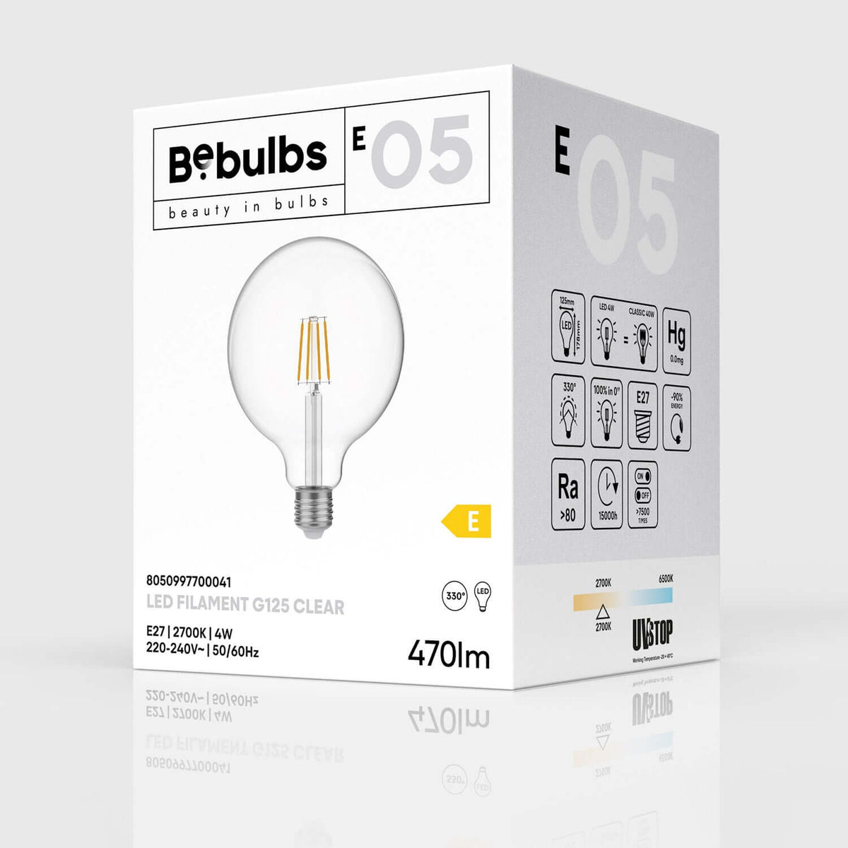 Lampadina LED Trasparente Globo G125 4W 470Lm E27 2700K - E05