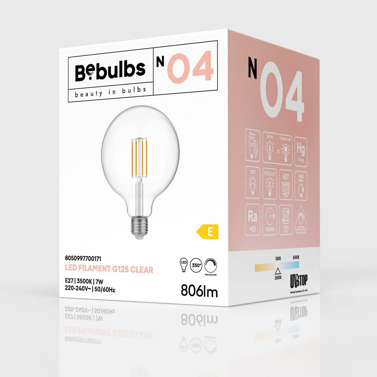 Lampadina LED Trasparente Globo G125 7W 806Lm E27 3500K Dimmerabile - N04