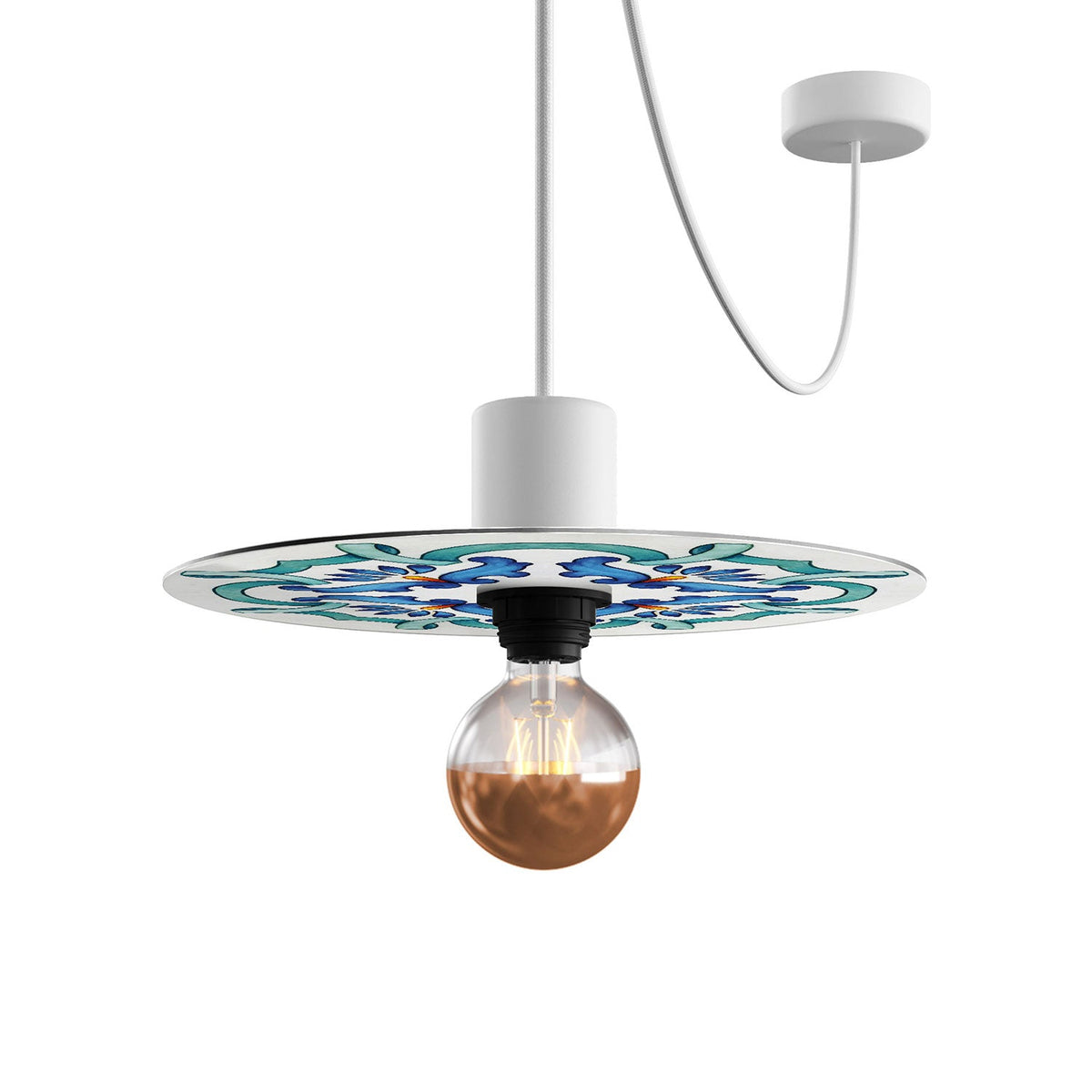 Mini piatto Ellepì 'Maioliche' Blu per lampade, diametro 24 cm - Made in Italy