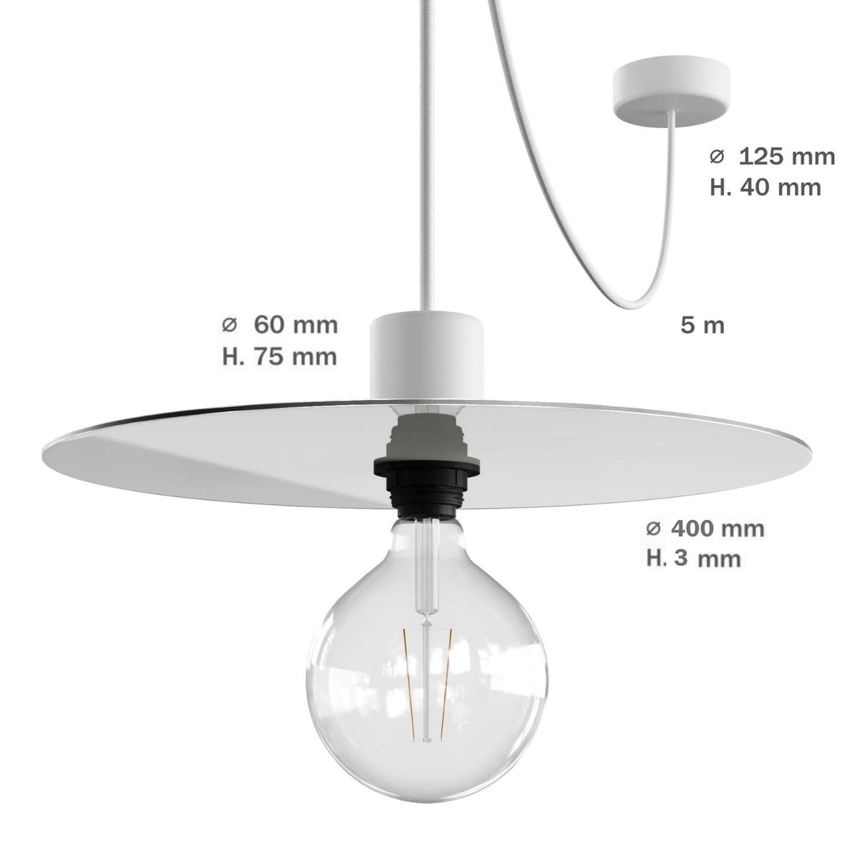Modulair ELEGANT Lampada con 5 m cavo tessile, paralume Ellepì, rosone e portalampada in silicone IP65 waterproof - Nero