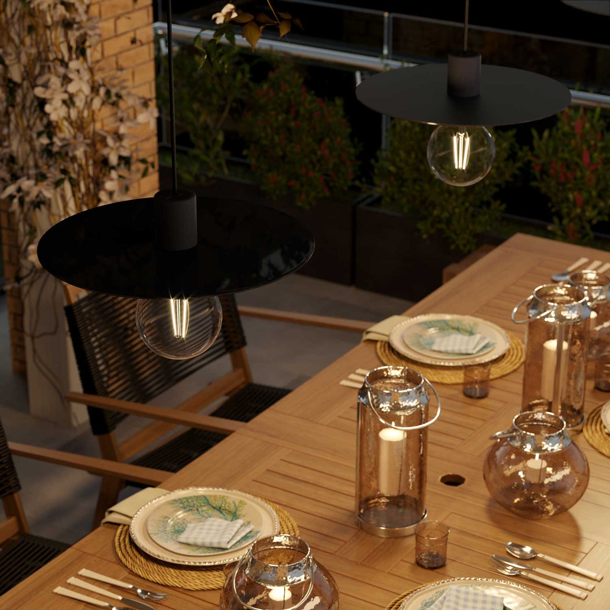 Modulair ELEGANT Lampada con 5 m cavo tessile, paralume Ellepì, rosone e portalampada in silicone IP65 waterproof - Nero