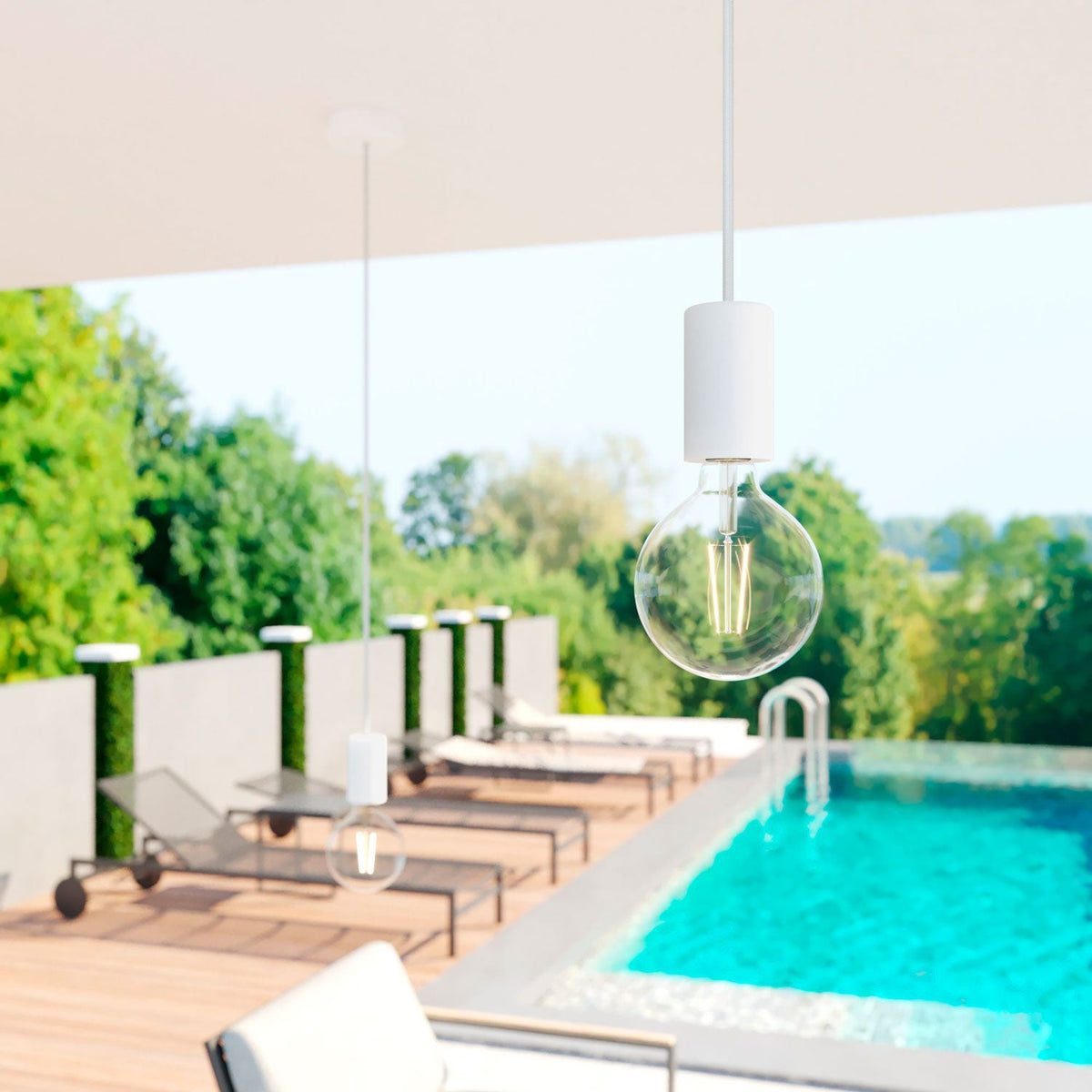 Modulair ELEGANT Lampada da esterno con 1,5 m cavo tessile, rosone e portalampada in silicone IP65 waterproof - Bianco