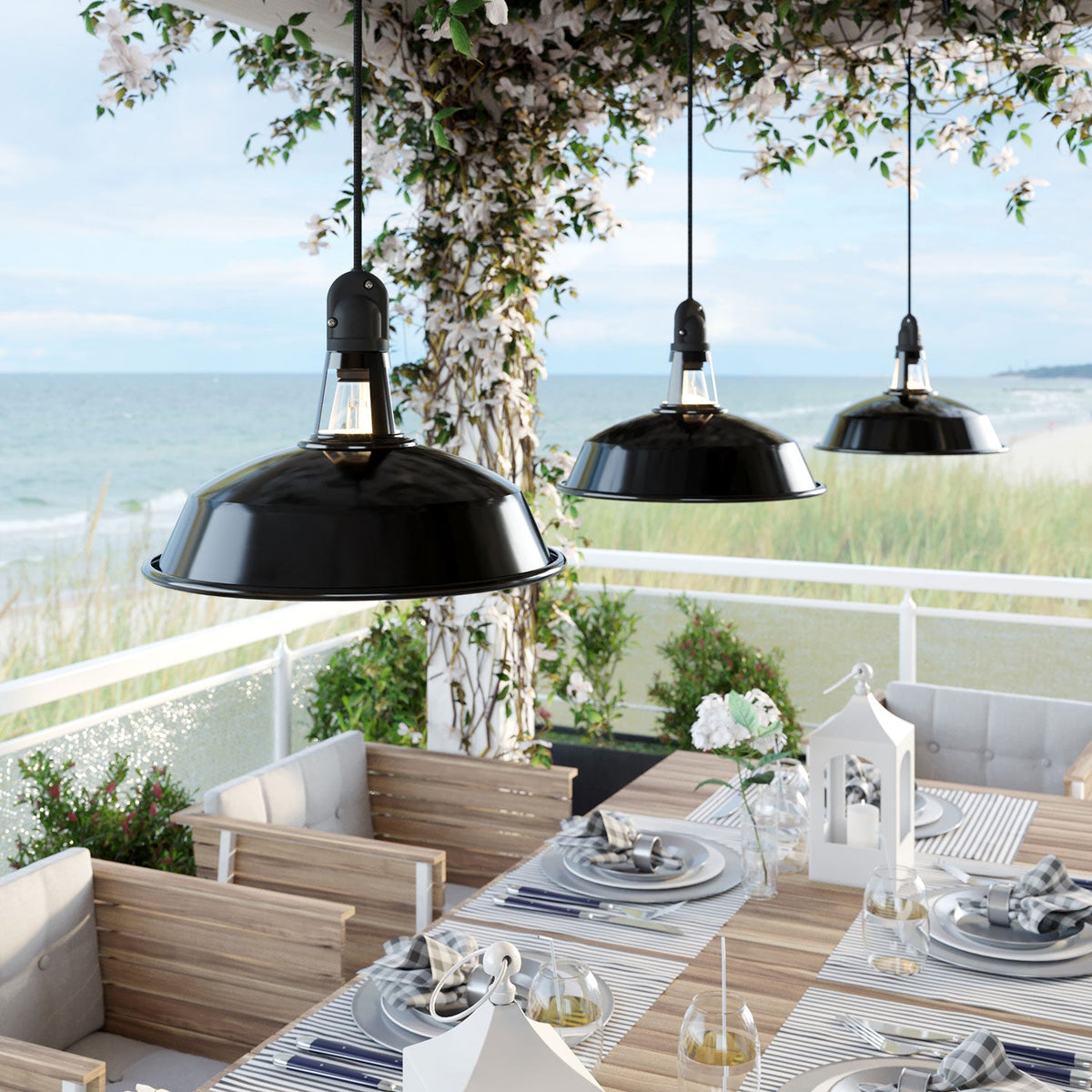 Modulair ELEGANT Lampada per esterni con paralume, 5 m cavo, rosone in silicone e portalampada IP65 waterproof - Nero