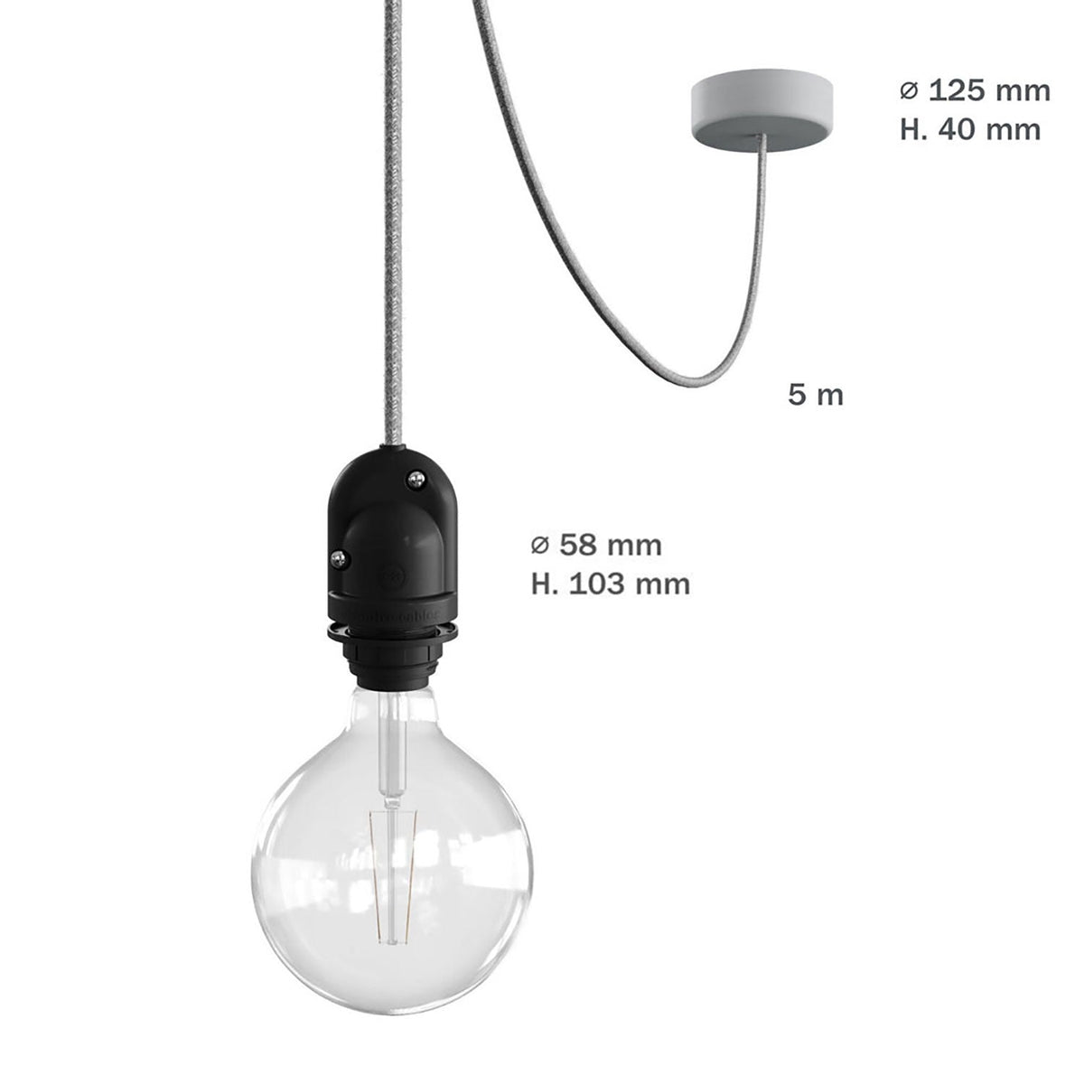 Modulair Lampada da esterno per paralume con 5 m cavo tessile, decentatore, rosone e portalampada IP65 - Grafite