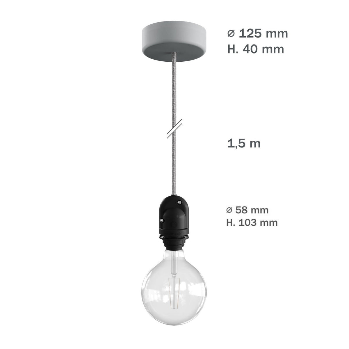 Modulair Lampada per paralume da esterni con 1,5 m cavo tessile, rosone e portalampada IP65 waterproof - Grafite