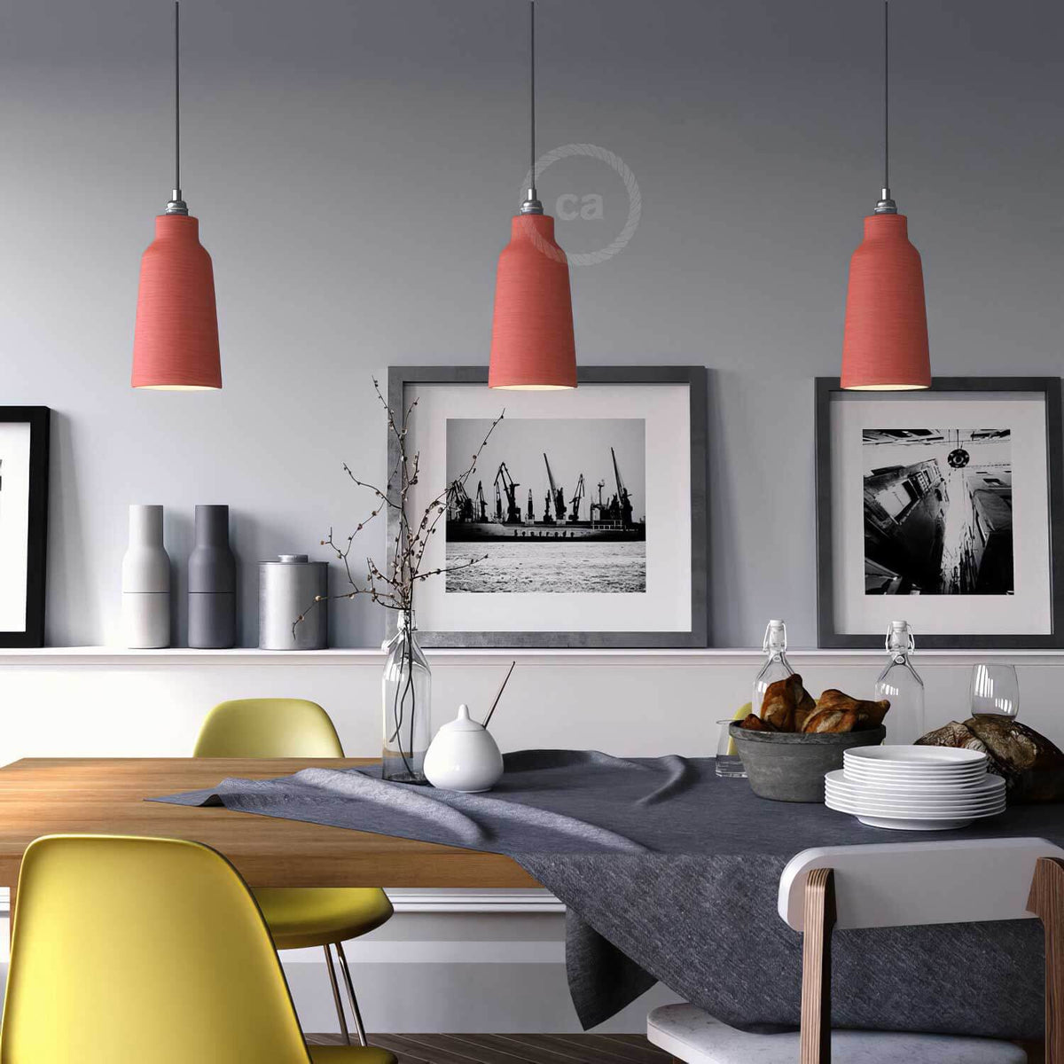 Paralume Bottiglia in ceramica, collezione Materia - Made in Italy - Corallo striato