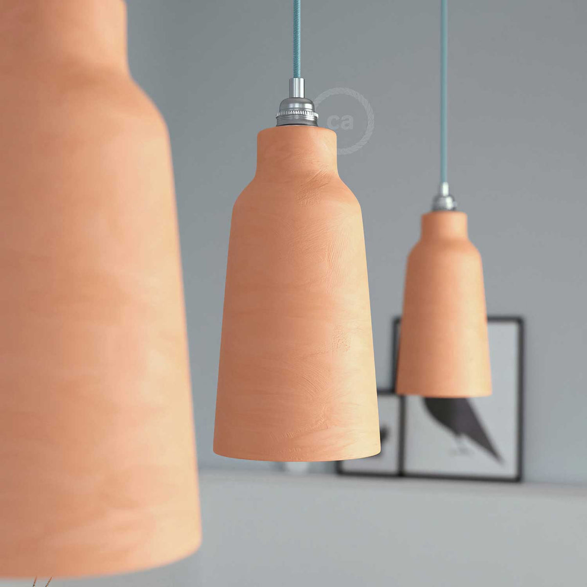 Paralume Bottiglia in ceramica, collezione Materia - Made in Italy - Terracotta striato
